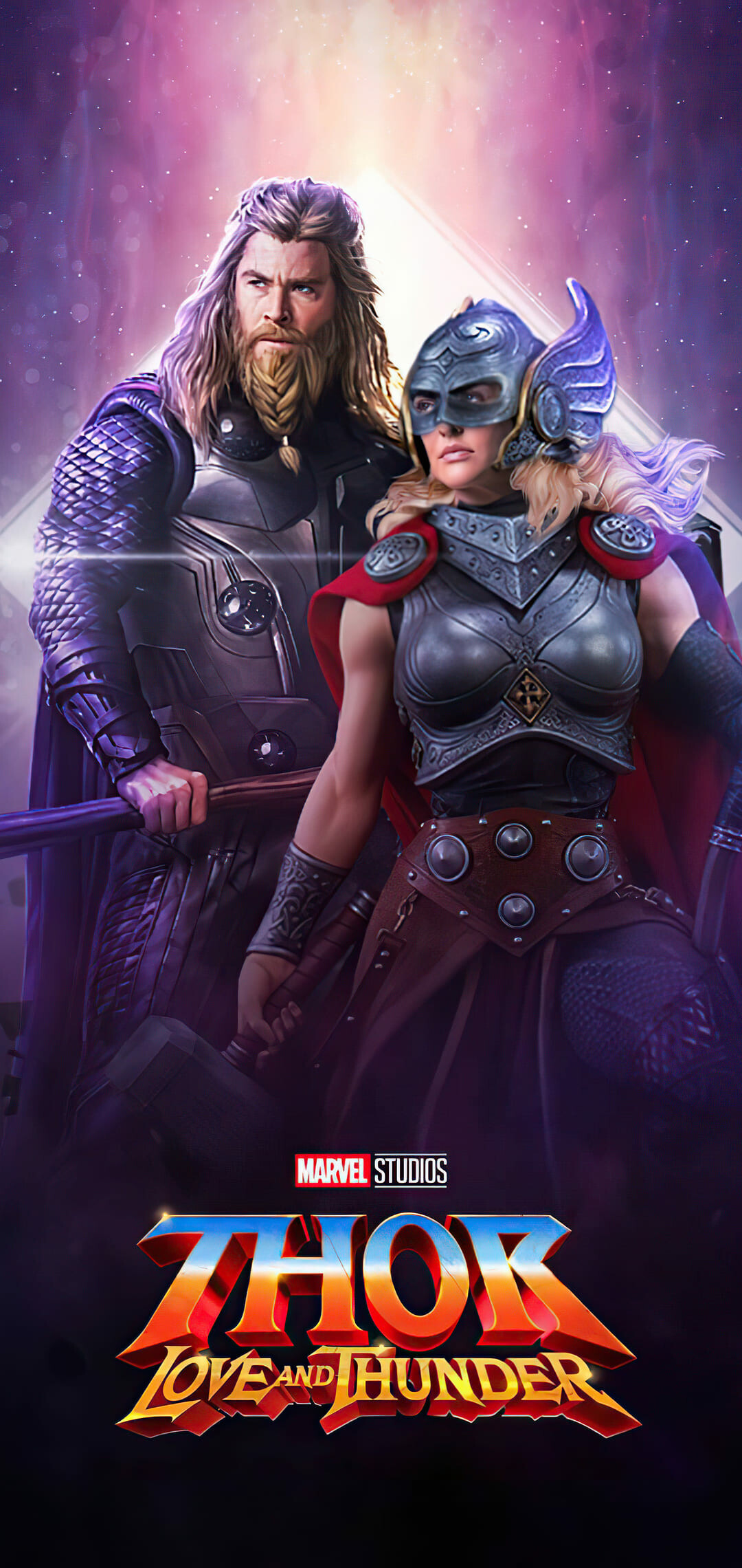 Thor: Love and Thunder: Chris Hemsworth, Natalie Portman, Superhero film. 1080x2280 HD Background.
