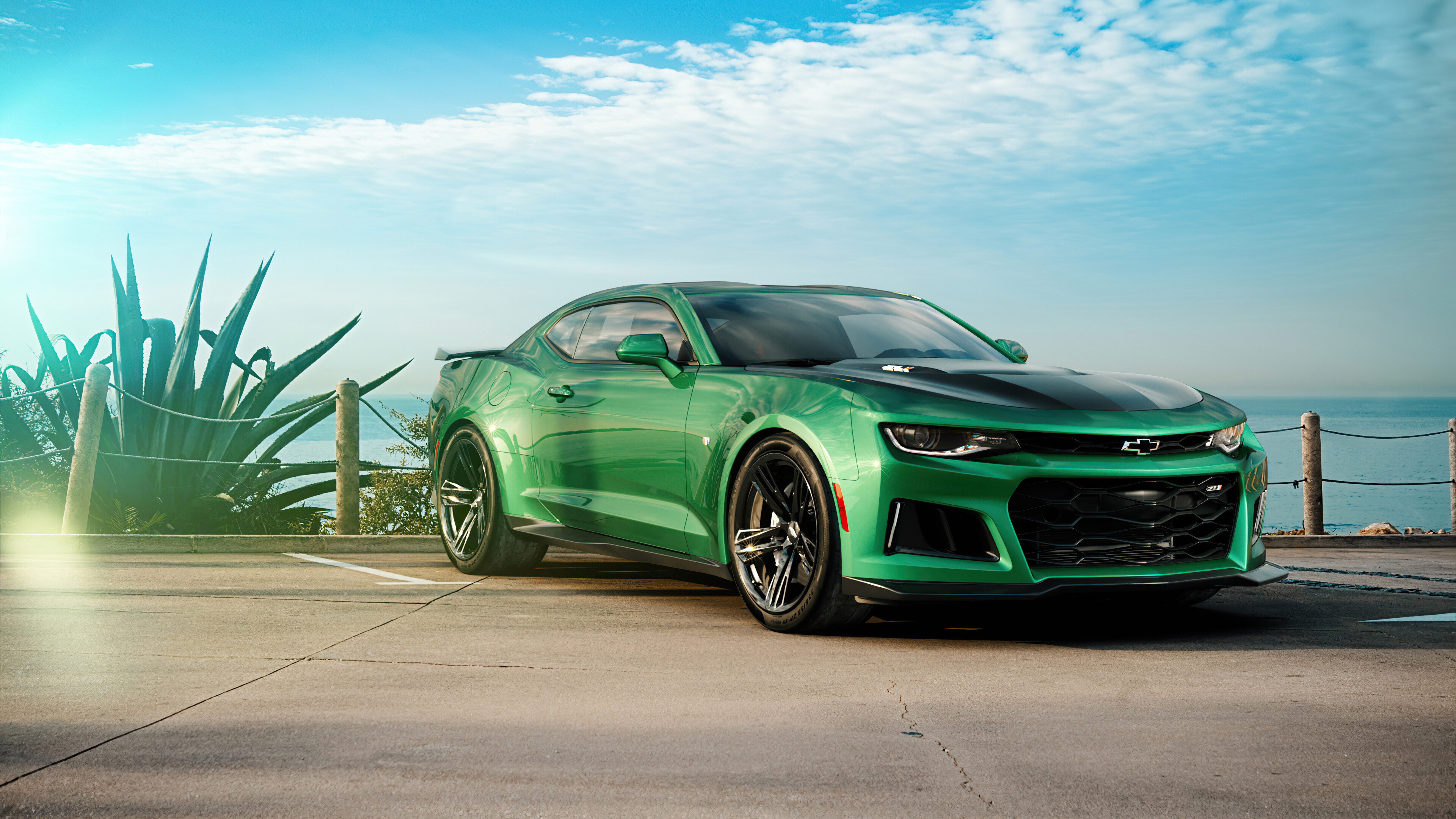 Chevrolet: The sixth generation Camaro sales began in late 2015 and offered in LT and SS models built on the GM Alpha platform at Lansing Grand River Assembly in Michigan. 3840x2160 4K Background.