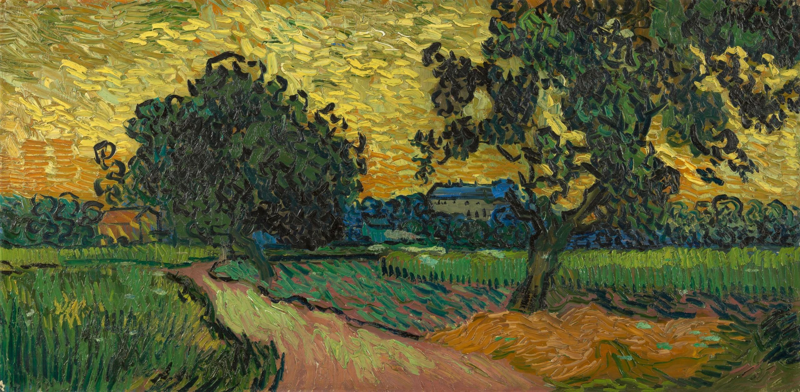 Vincent van Gogh, Oil painting landscape, Tranquil water, Nature's beauty, 2560x1260 Dual Screen Desktop