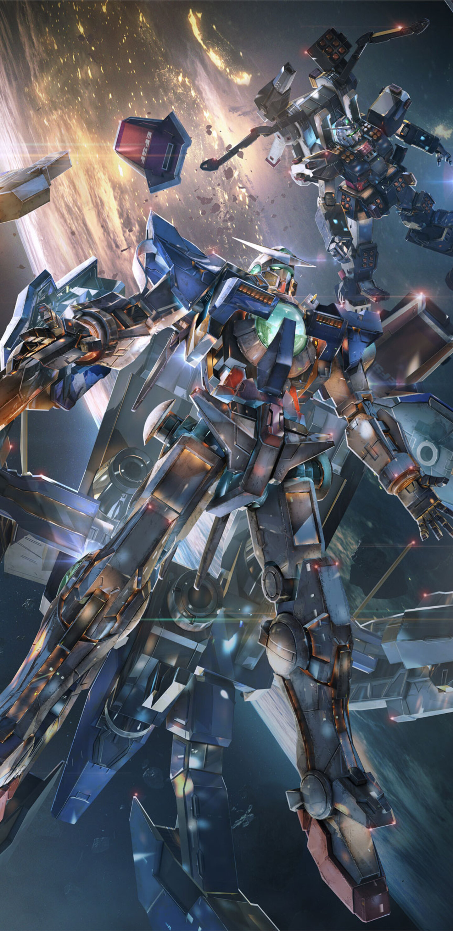 Gundam Versus video game, Intense robot battles, Futuristic smartphone wallpapers, Stunning 4K visuals, 1440x2960 HD Handy
