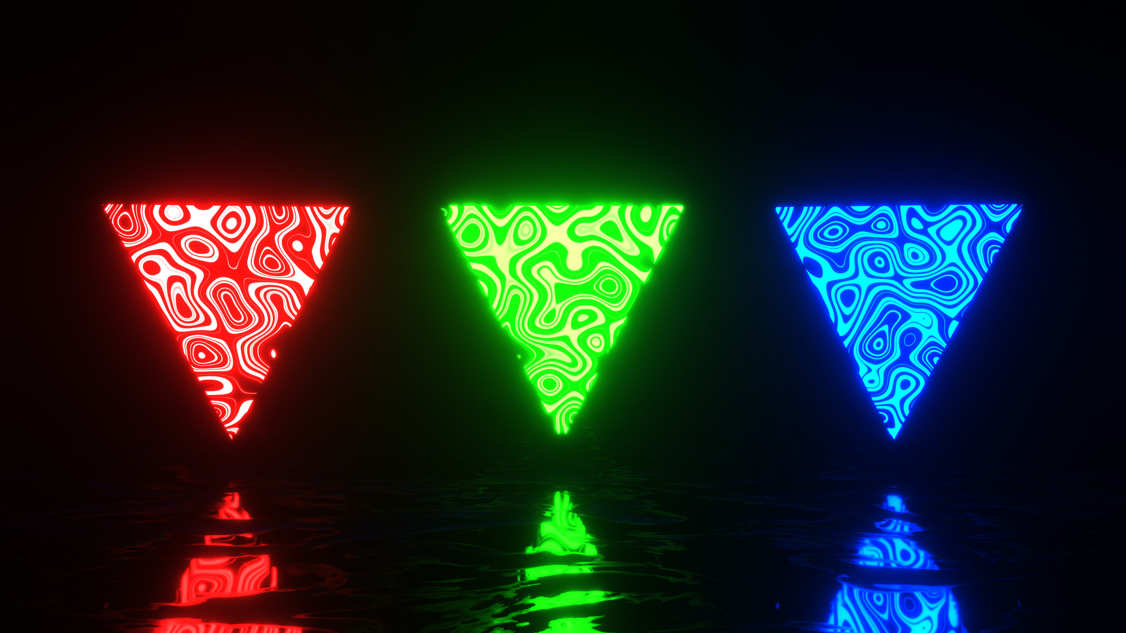 Triangle: Artistic geometric figures, Neon reflections, Abstract patterns. 3840x2160 4K Wallpaper.