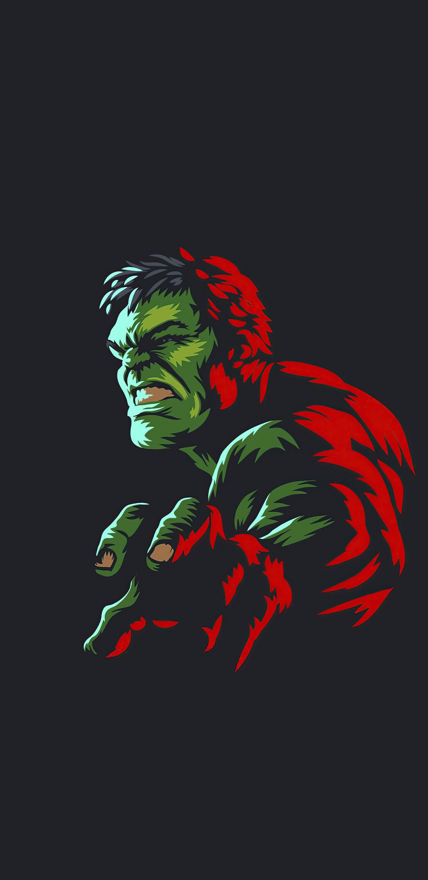 Hulk: Minimal art, Marvel hero, Featured in several animated television series from the 1960s onward. 1440x2960 HD Background.