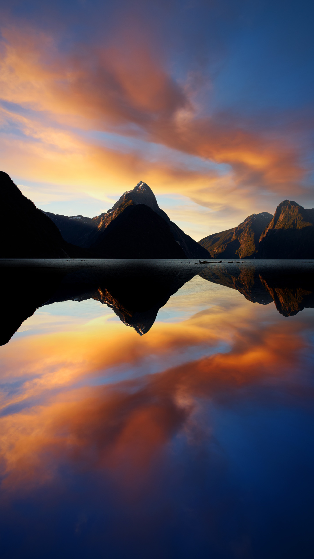 Sunset reflections, Milford Sound, New Zealand's South Island, Windows 10 spotlight, 1080x1920 Full HD Phone