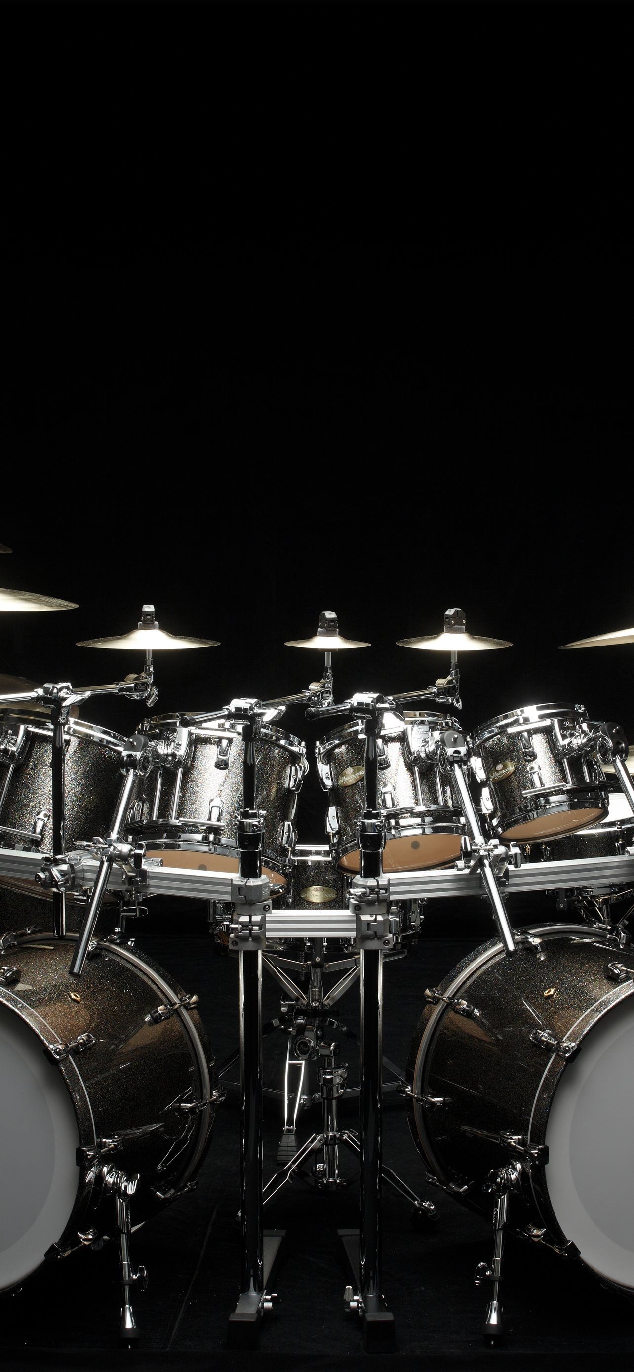 Drums: A Mix Of Drums, A Bass Drum, A Snare Drum, Toms, Hi-Hat, Cymbals. 1290x2780 HD Background.