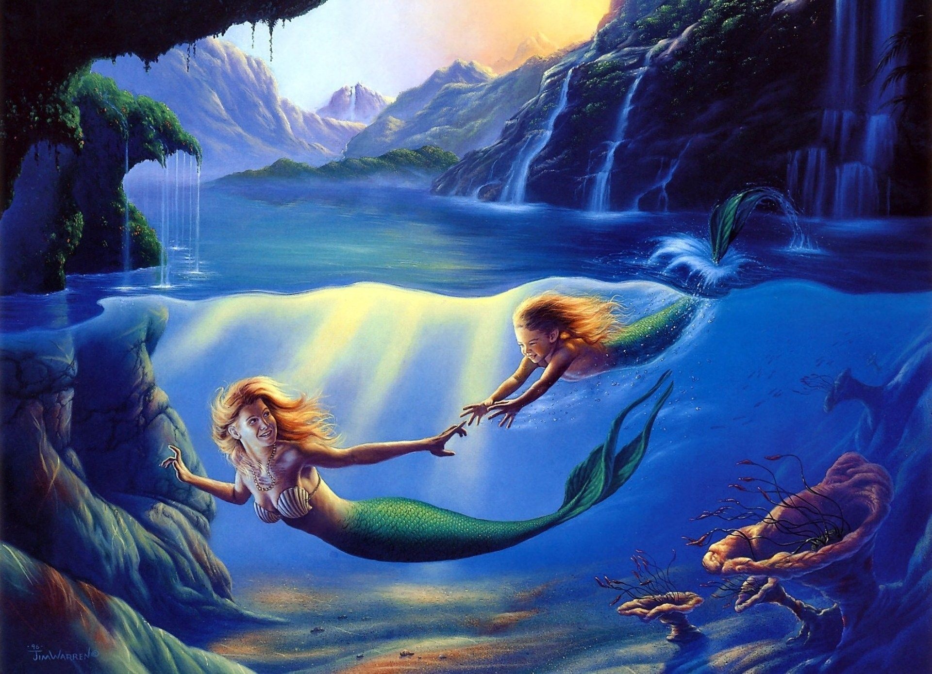 Artistic mermaid, Whimsical background, Beautiful artwork, Imaginative charm, 1920x1390 HD Desktop