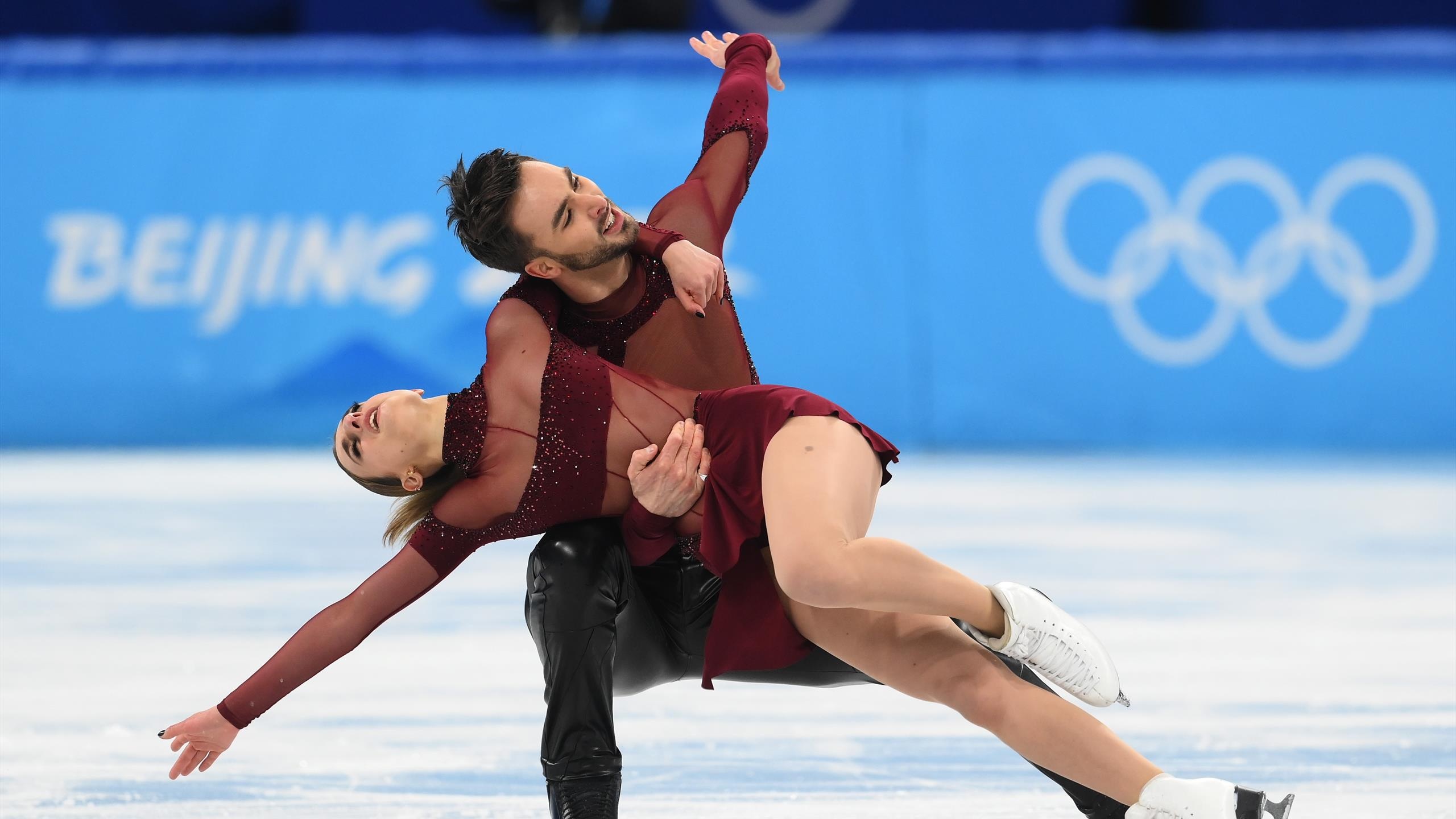 Pair Skating: Winter Olympics 2022, French pair, Gabriella Papadakis and Guillaume Cizeron. 2560x1440 HD Wallpaper.