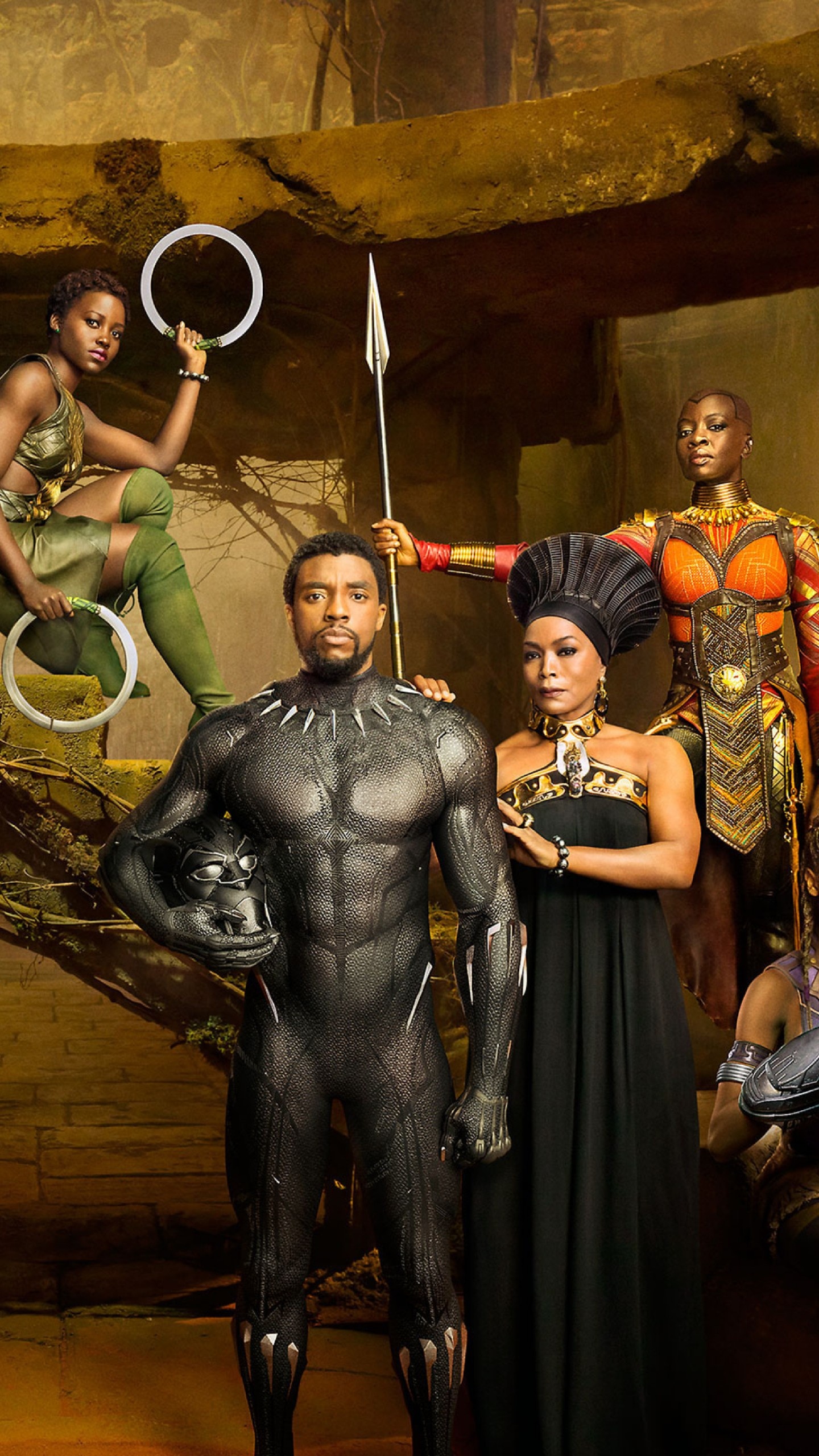 Black Panther Chadwick Boseman, Michael B Jordan, Angela Bassett movies, 4K movies, 1440x2560 HD Phone