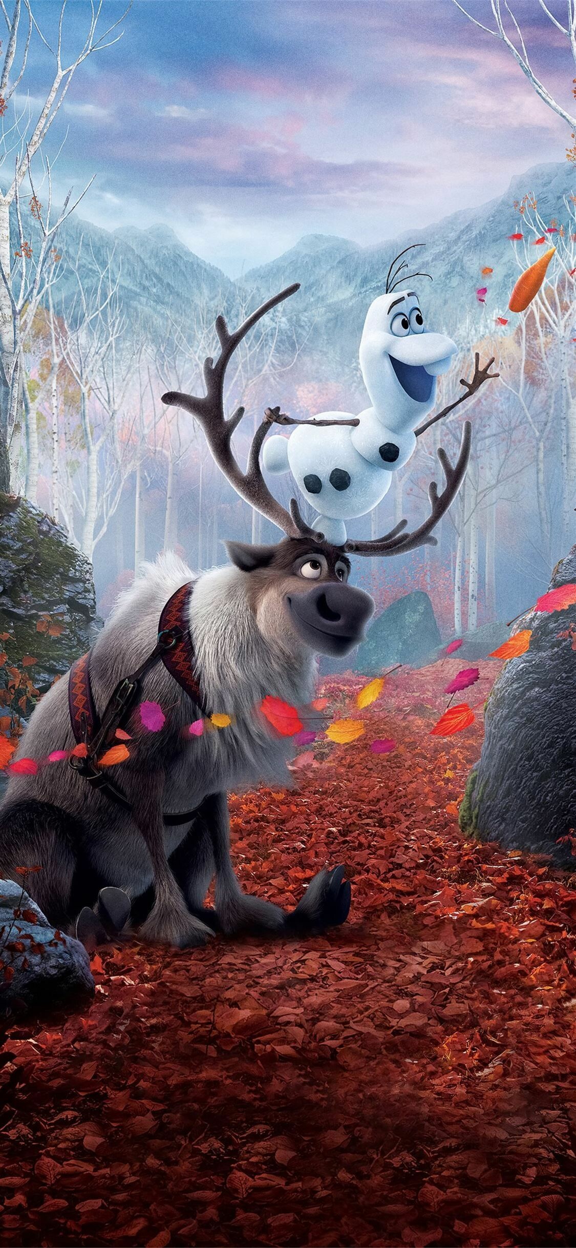 Frozen: Olaf, Sven, Enchanted Forest, Animation. 1130x2440 HD Wallpaper.