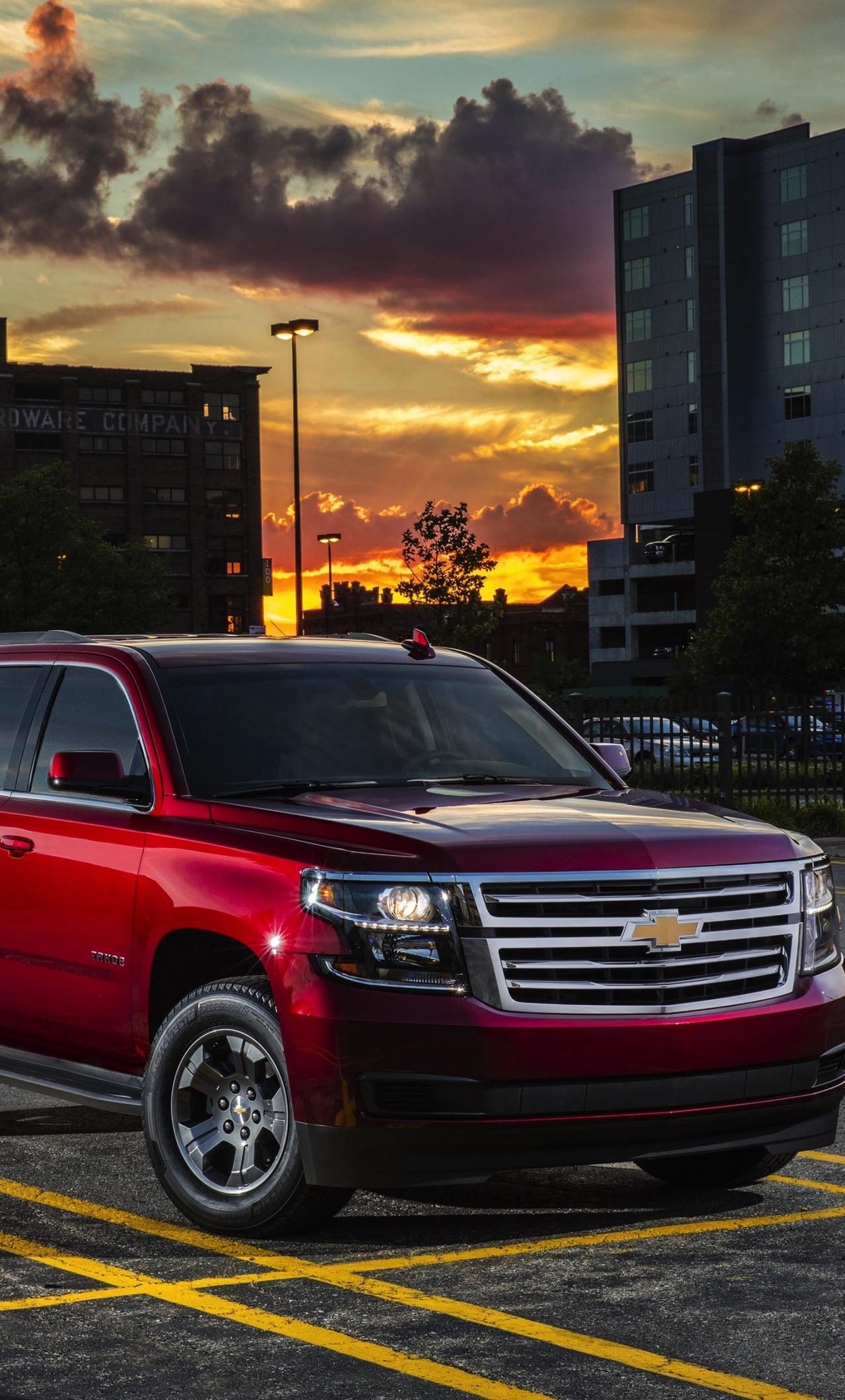 Chevrolet Tahoe, Red SUV, Front wallpaper, Image background, 1280x2120 HD Phone