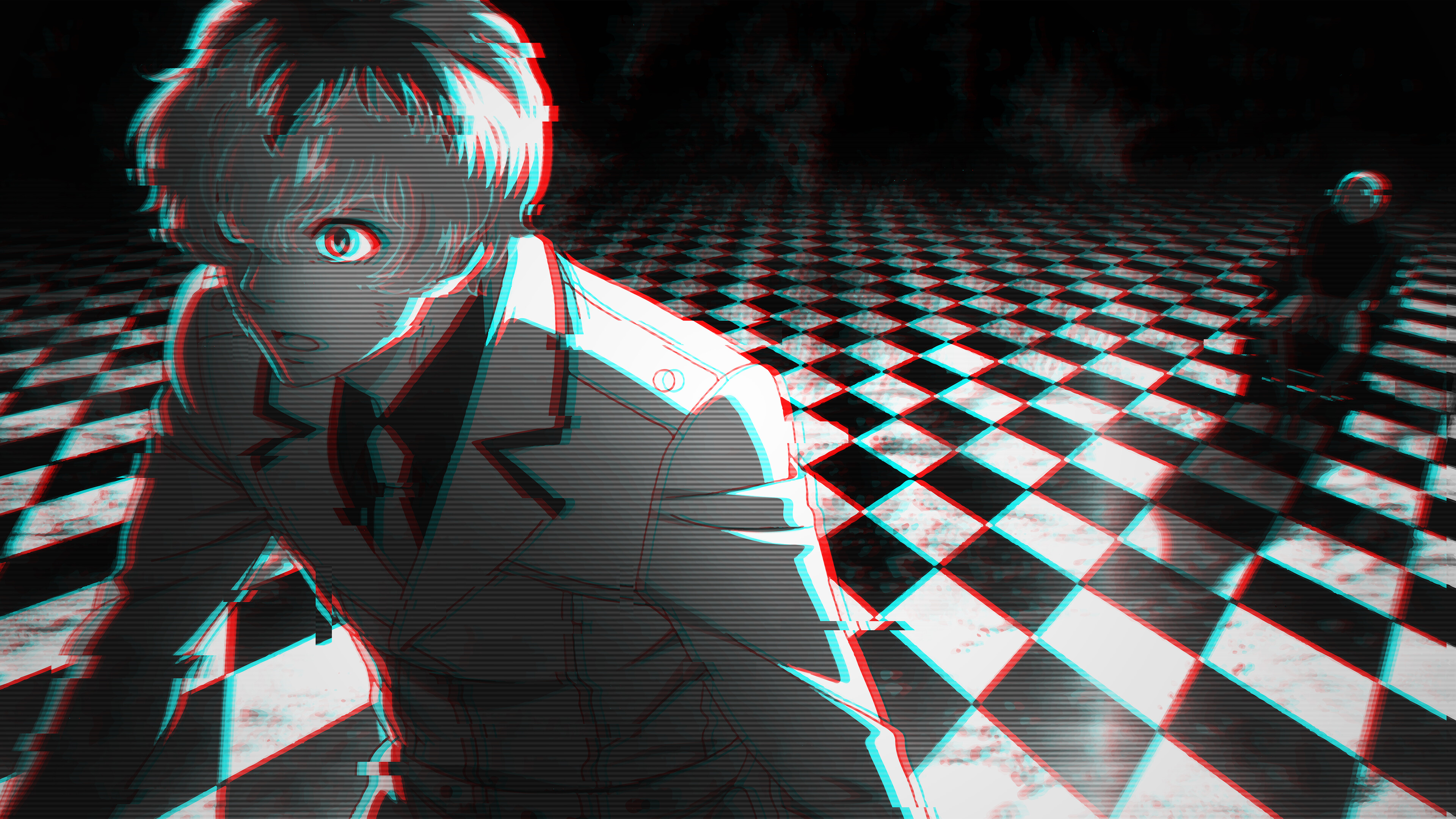 Glitch: Haise Sasaki, Tokyo Ghoul, Anime, Misplaced pixels, Inverted colors. 3840x2160 4K Background.