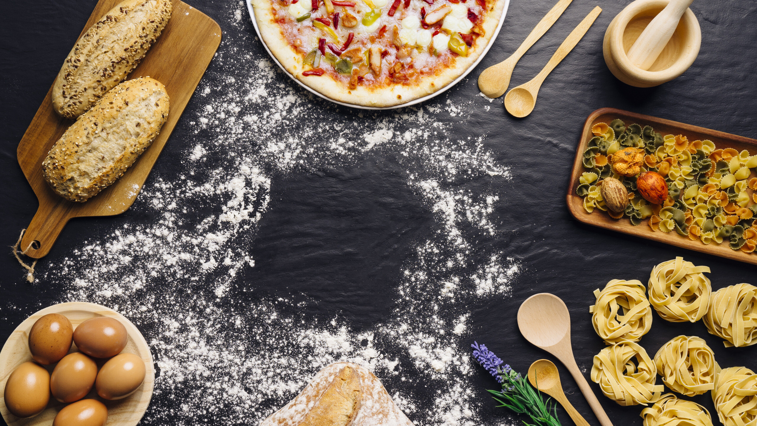 Pizza: Italian cuisine, Baked dish, Flatbread. 2560x1440 HD Wallpaper.