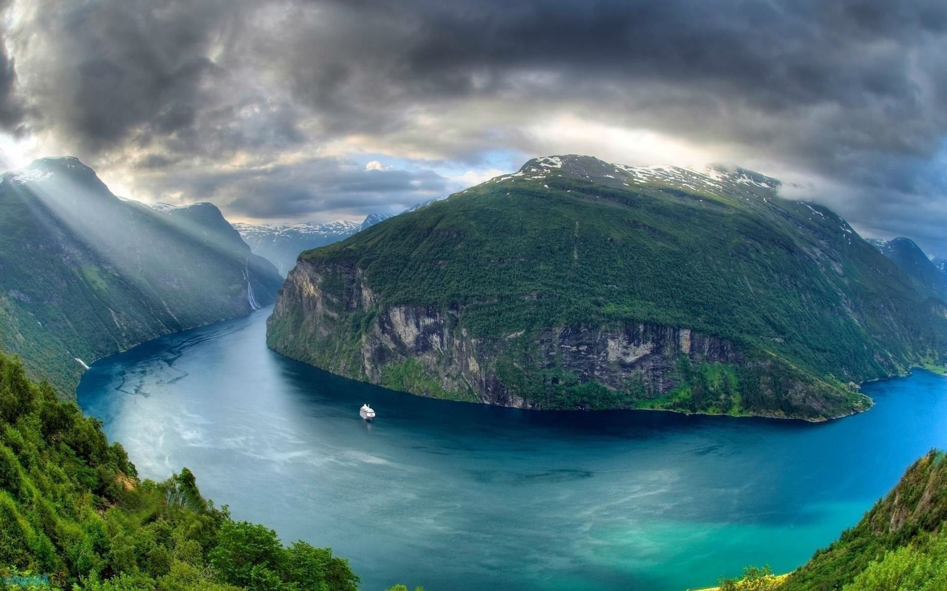 Norwegian Fjords, Fjord and mountains, Dramatic ship, High-quality pictures, 1920x1200 HD Desktop