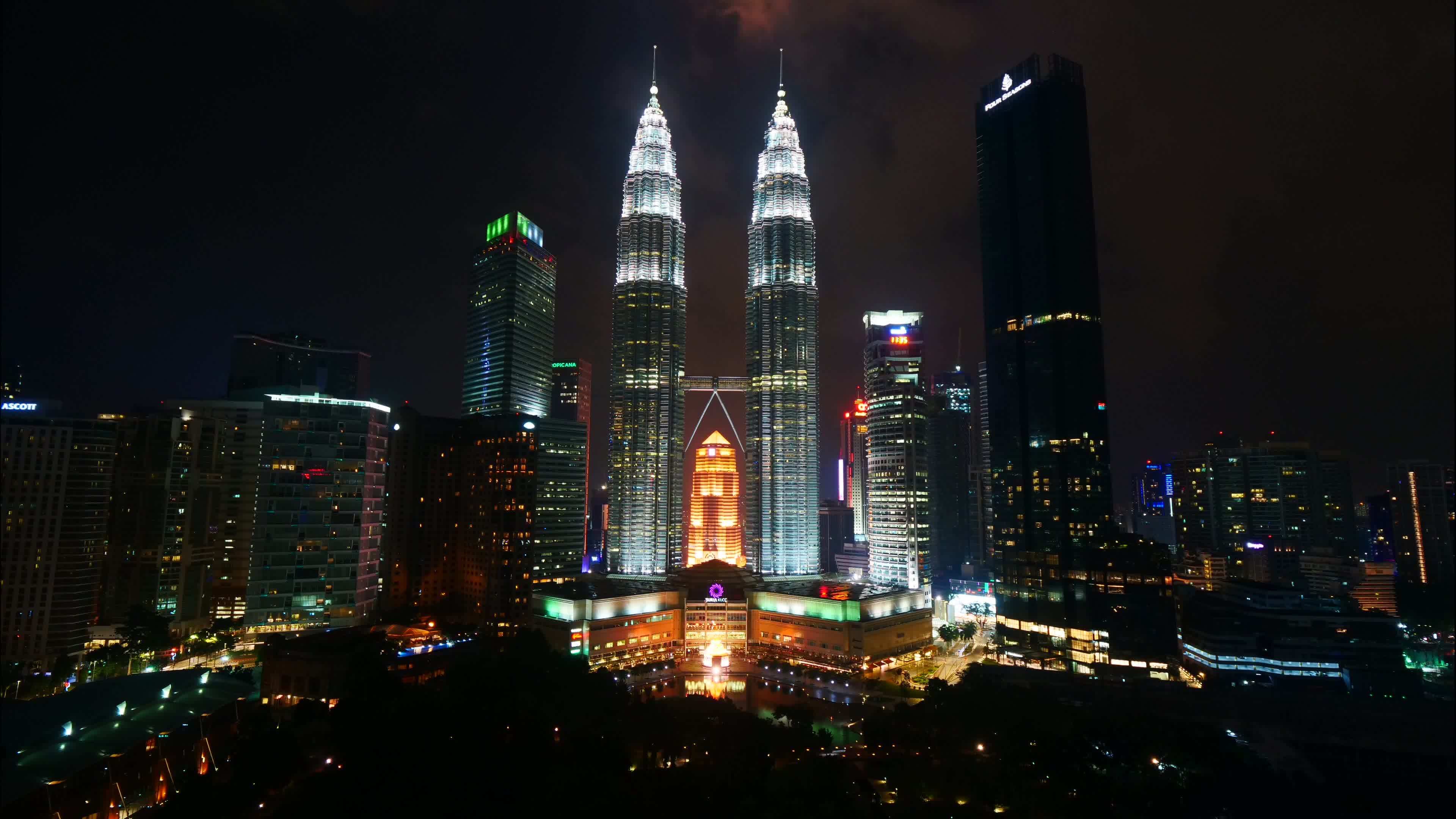 Petronas Twin Towers, Urban skyline, Malaysia, Stock footage, 3840x2160 4K Desktop