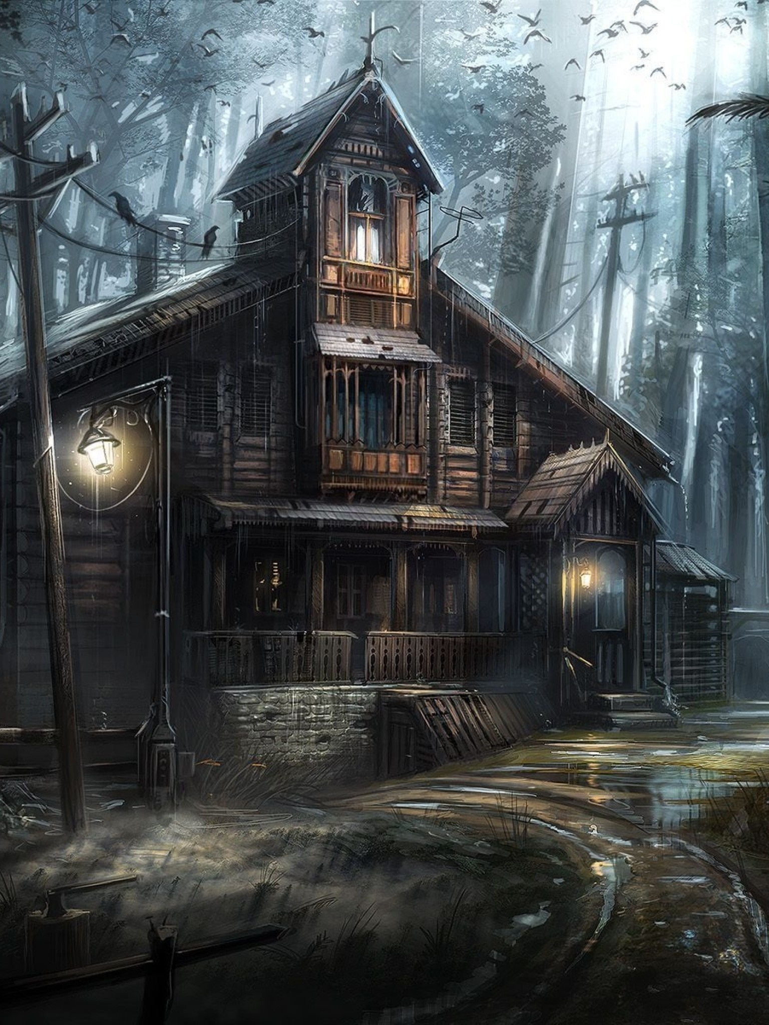 Animation, Haunted house, Mysterious elements, Chilling atmosphere, 1540x2050 HD Handy