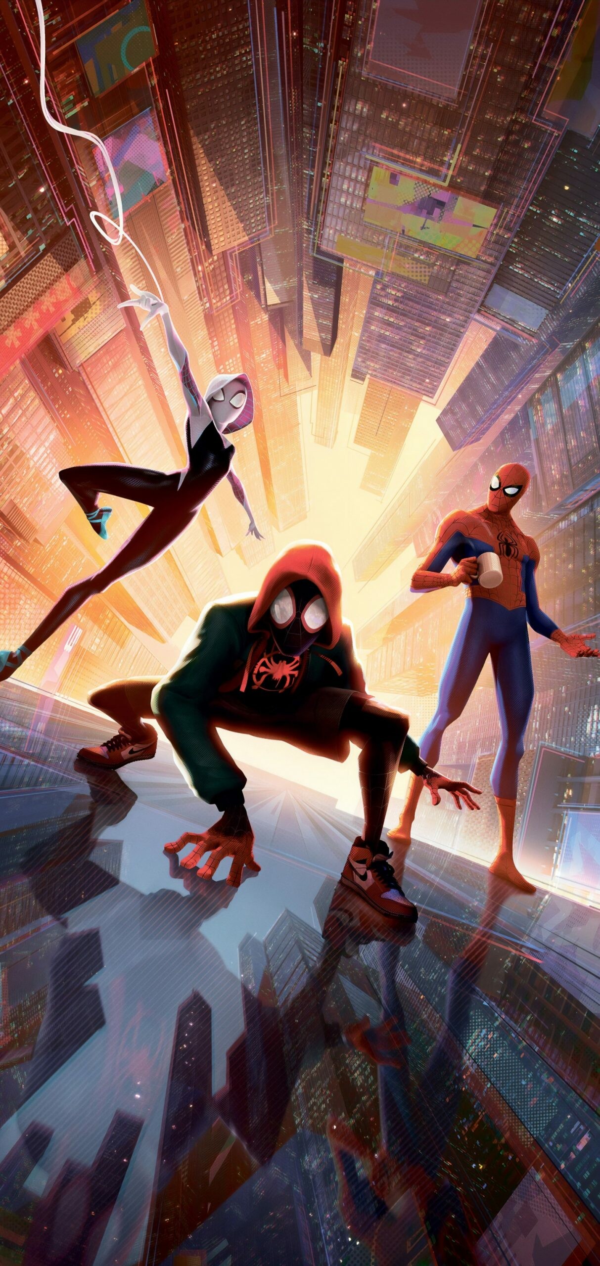 Spider-Man: Into the Spider-Verse: Peter B. Parker appears in the film as a mentor to Miles Morales. 1220x2560 HD Background.