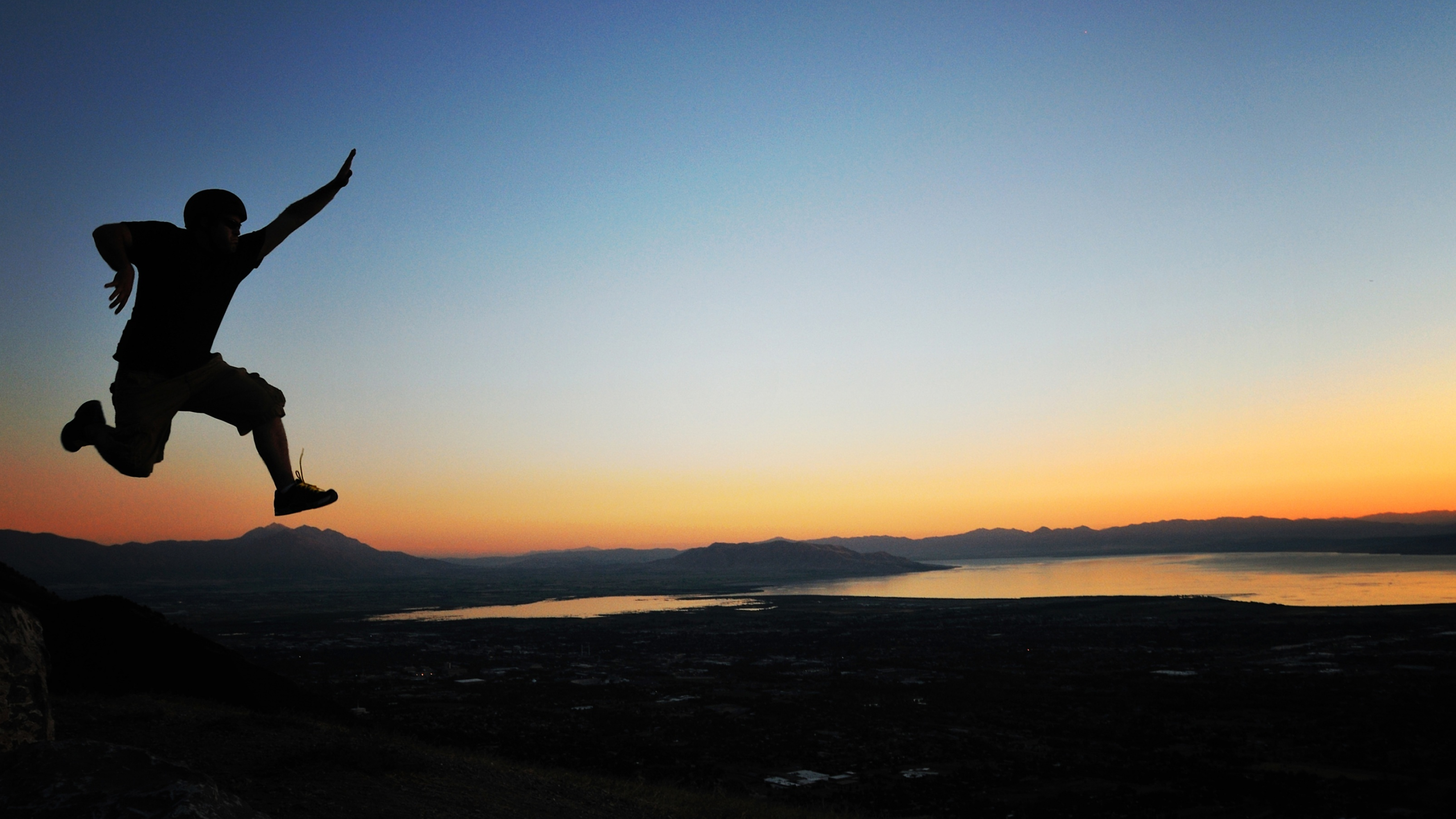 Jumping: Levitation, Springing into the air, Arial view of a sunset. 3560x2000 HD Wallpaper.