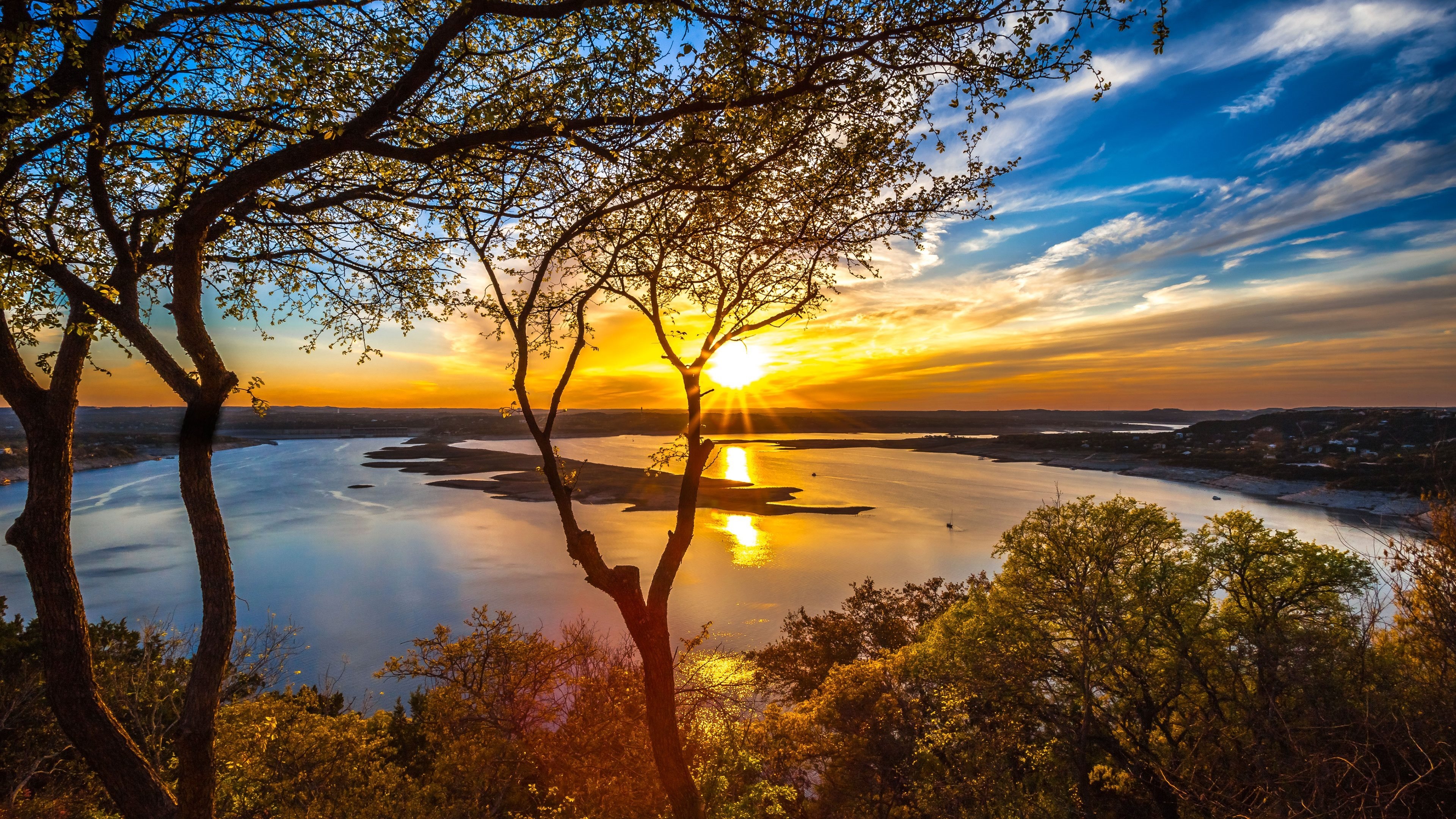 Lake Travis sunset, Autumn in Colorado, American landscapes, High-quality pictures, 3840x2160 4K Desktop