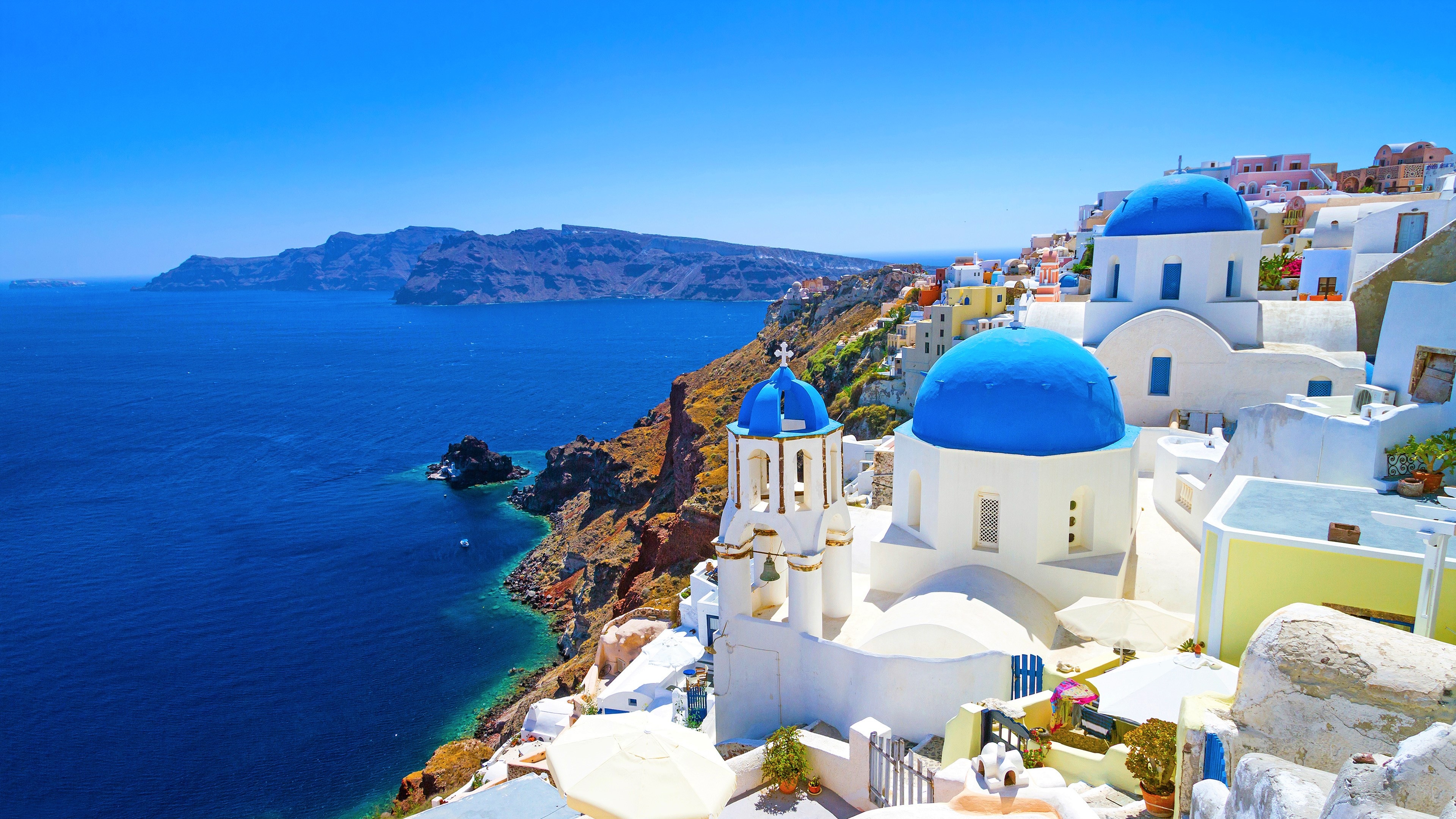 Blue Domes of Oia, Santorini travels, 4K wallpapers, Background images, 3840x2160 4K Desktop