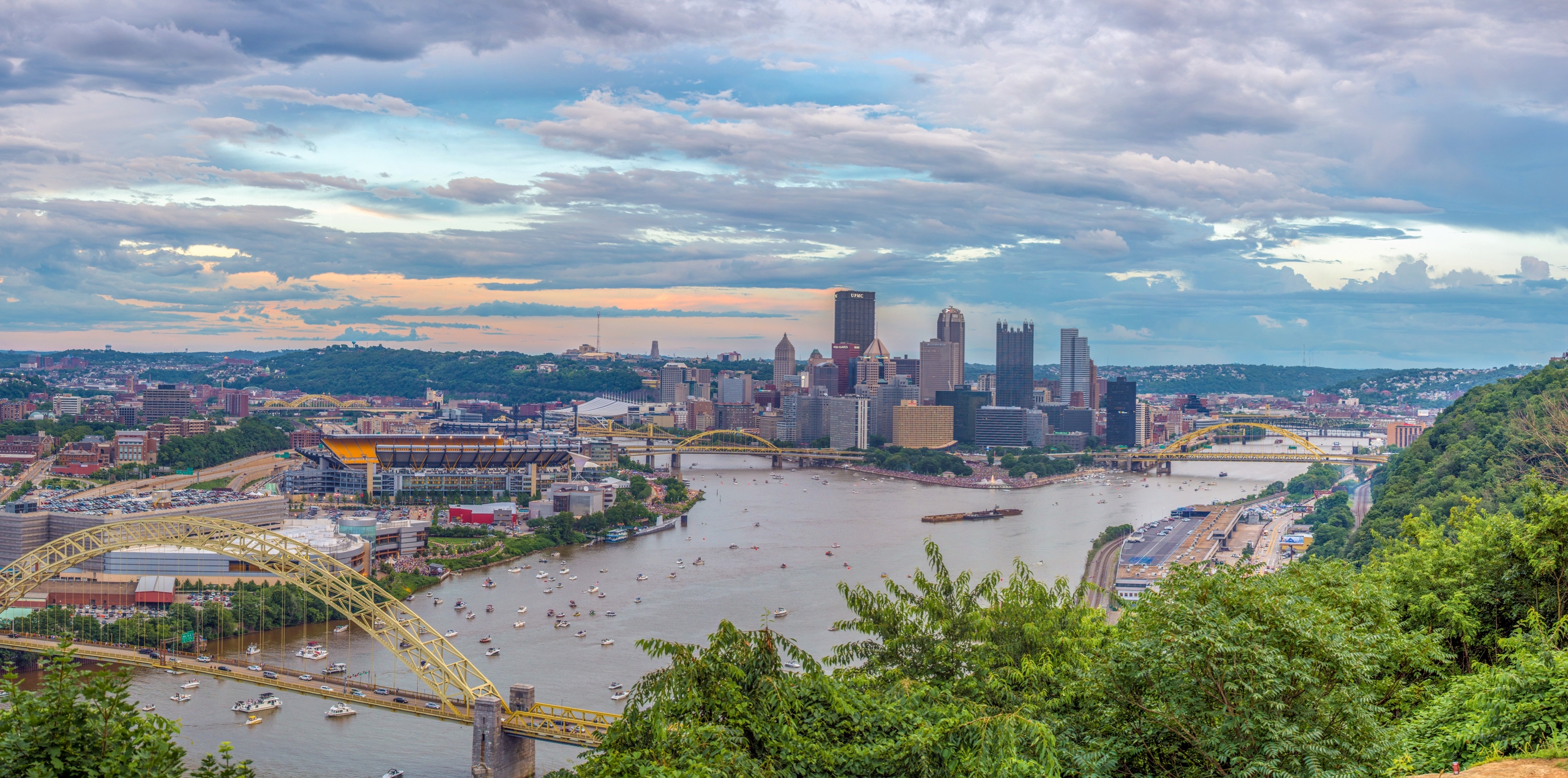 Pittsburgh Skyline, Photogenic locations, Pittsburgh photography, Captivating vistas, 3300x1640 Dual Screen Desktop