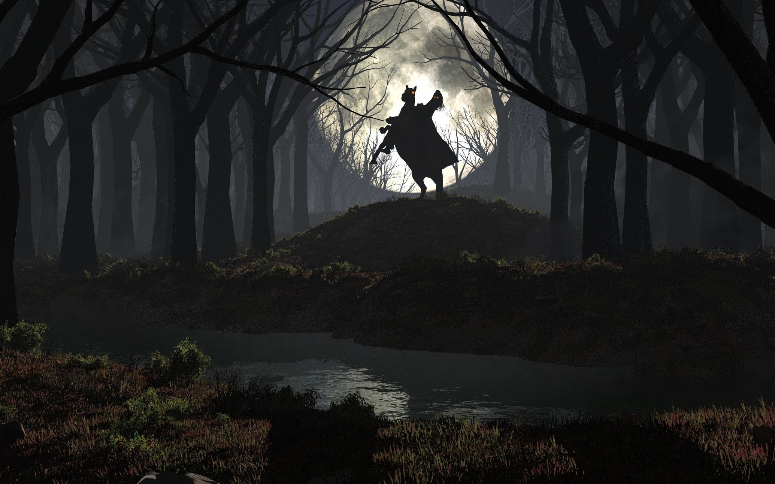 Headless Horseman, Spooky forest, Scary wallpaper, 2560x1600 HD Desktop