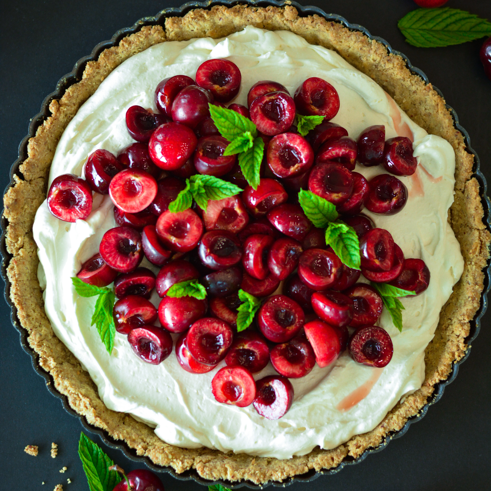 Tart: Fresh cherry pie, A tradition of layering food. 2050x2050 HD Background.