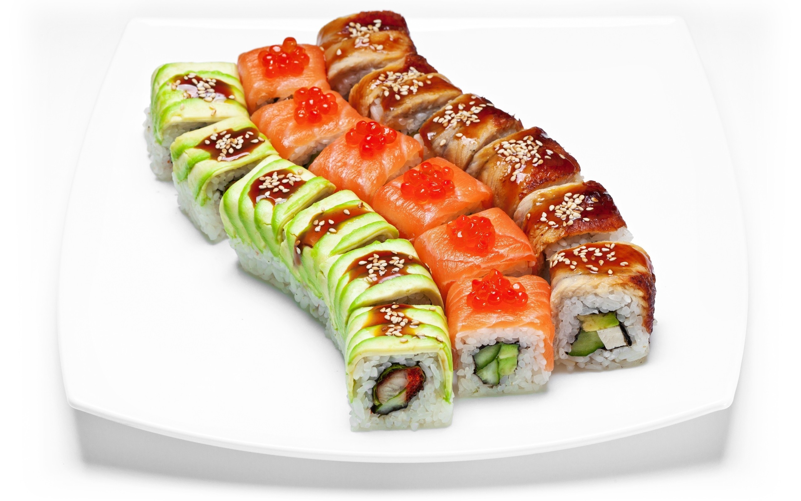 Sushi: California roll, An uramaki containing crab, avocado, and cucumber. 2560x1600 HD Wallpaper.