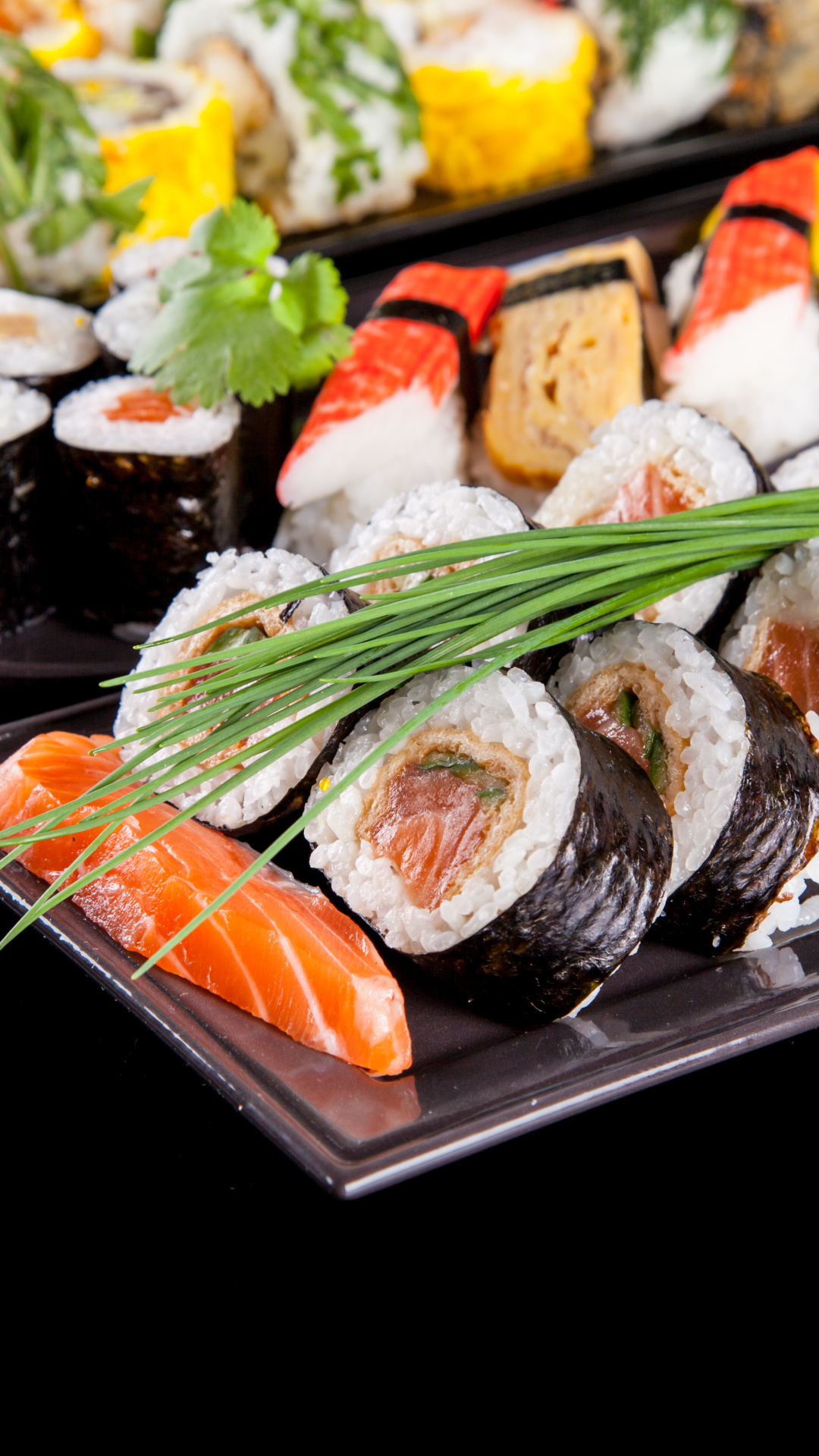 Sushi: Sashimi, One of the most famous dishes in the Japanese cuisine. 1080x1920 Full HD Background.