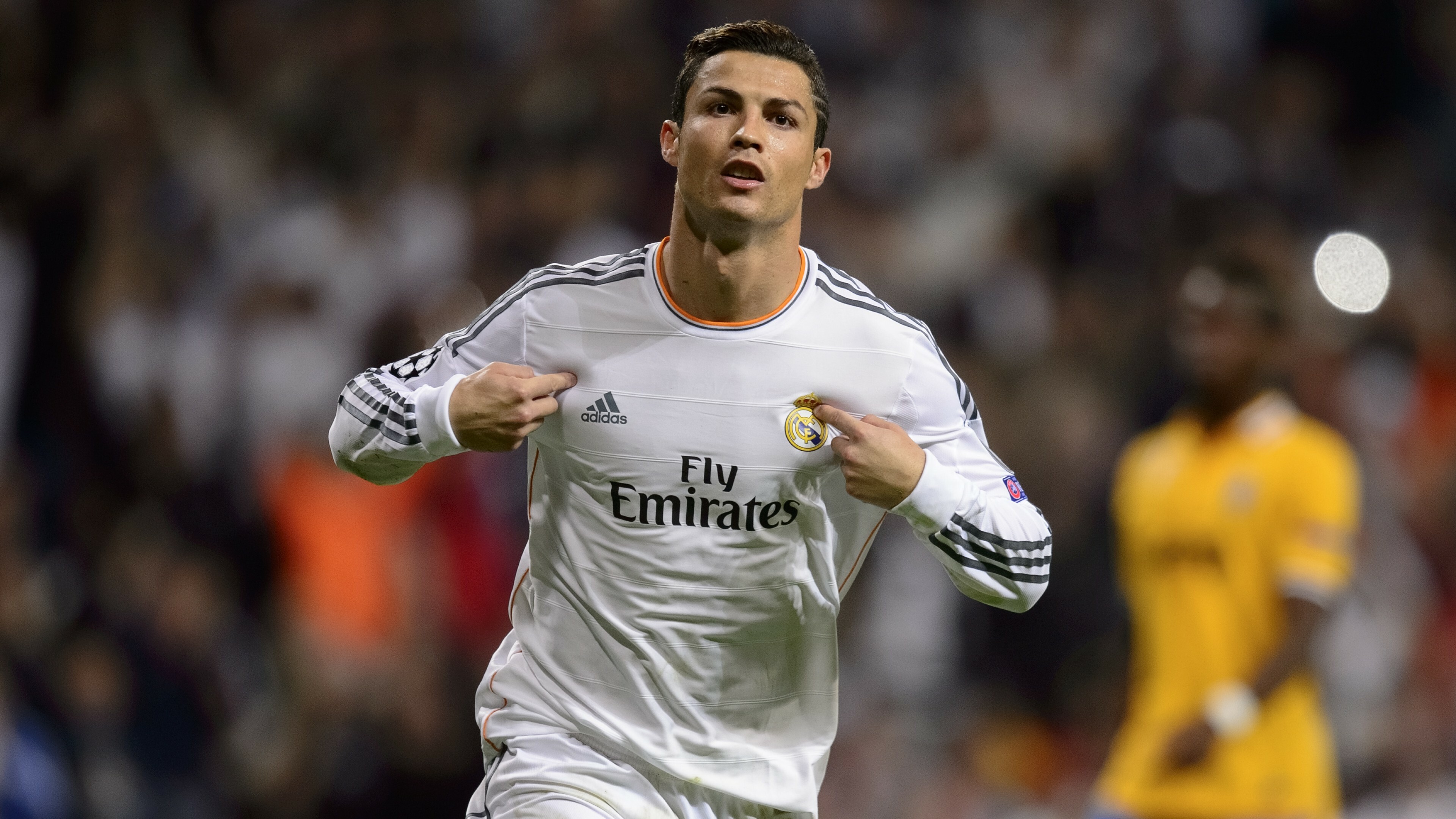 Cristiano Ronaldo: Has won five Ballon d'Or awards and four European Golden Shoes. 3840x2160 4K Background.