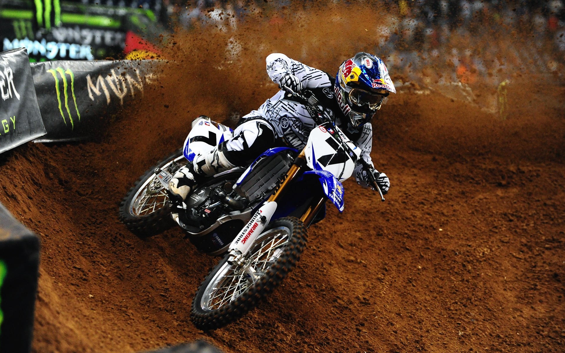 Motocross: Smooth Cornering, Yamaha Sports Bike, RedBull, Monster. 1920x1200 HD Background.