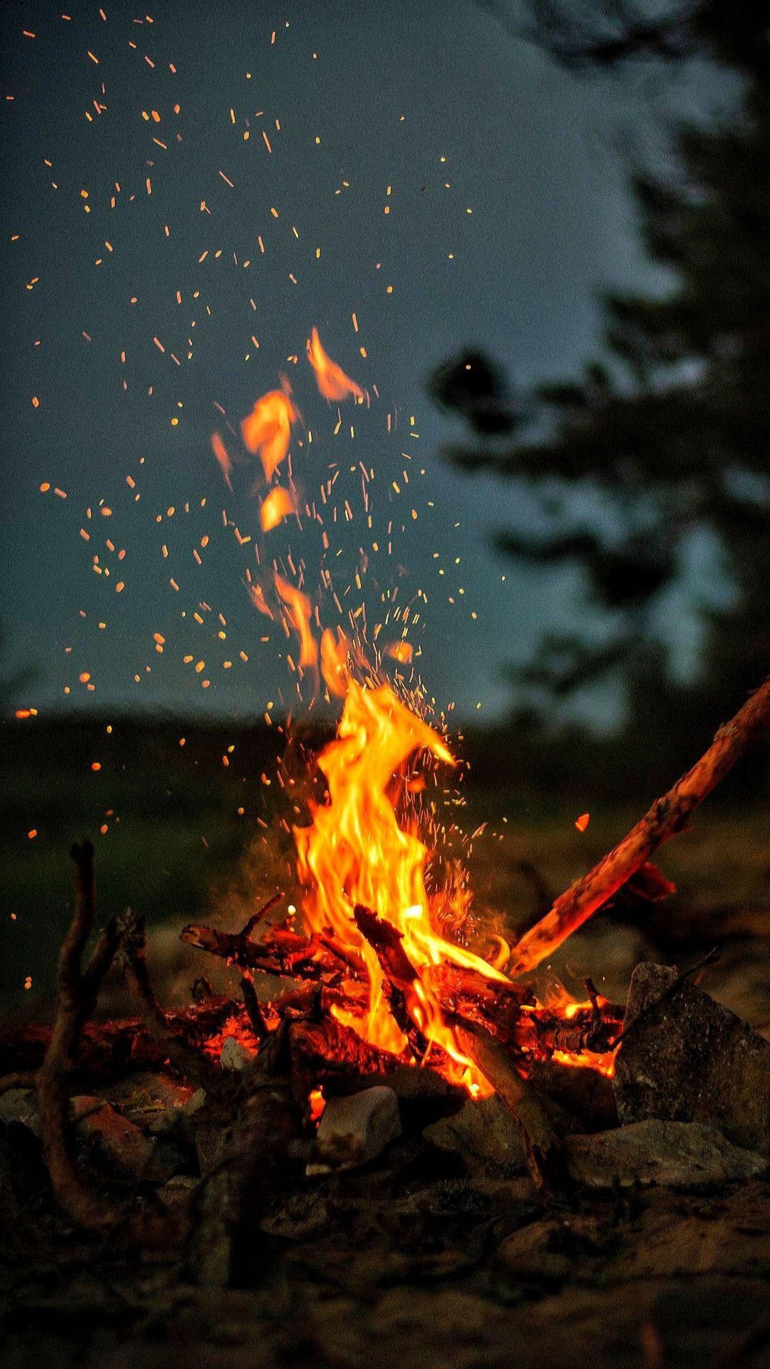 Fireplace: Bonfire, A large fire built outdoors, Heating. 1080x1920 Full HD Wallpaper.