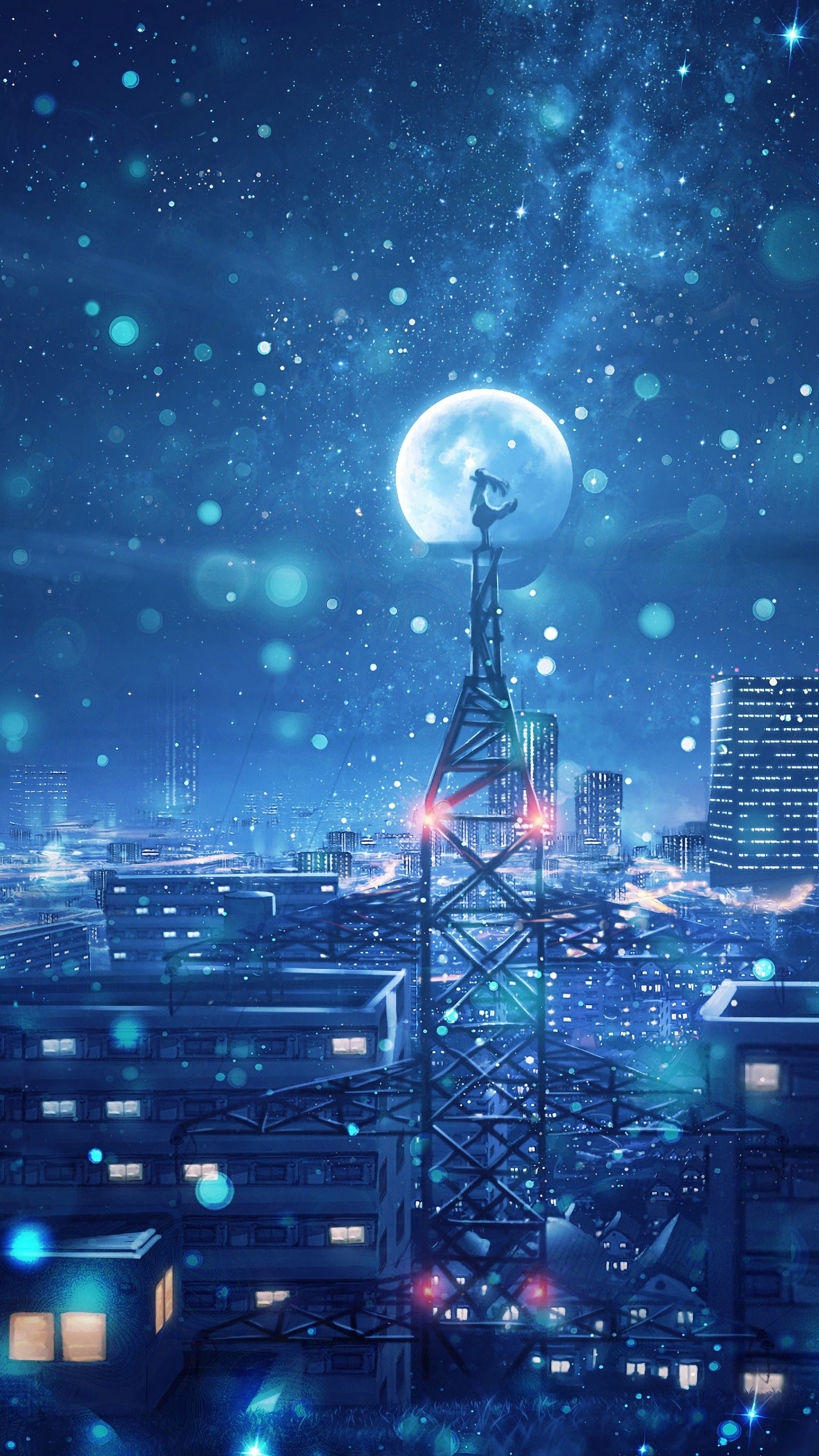 Cartoon Skyline, Anime night city, Phone wallpapers, Night scenery, 2160x3840 4K Handy