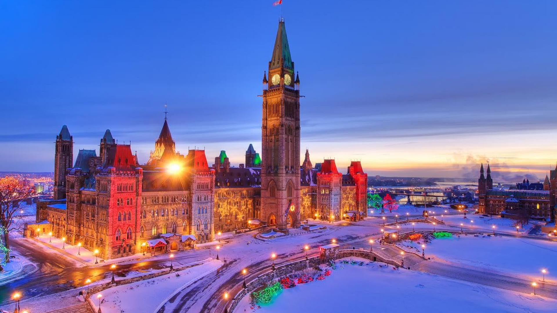 Canada: Parliament Hill, Crown land, Downtown Ottawa, Ontario. 1920x1080 Full HD Background.