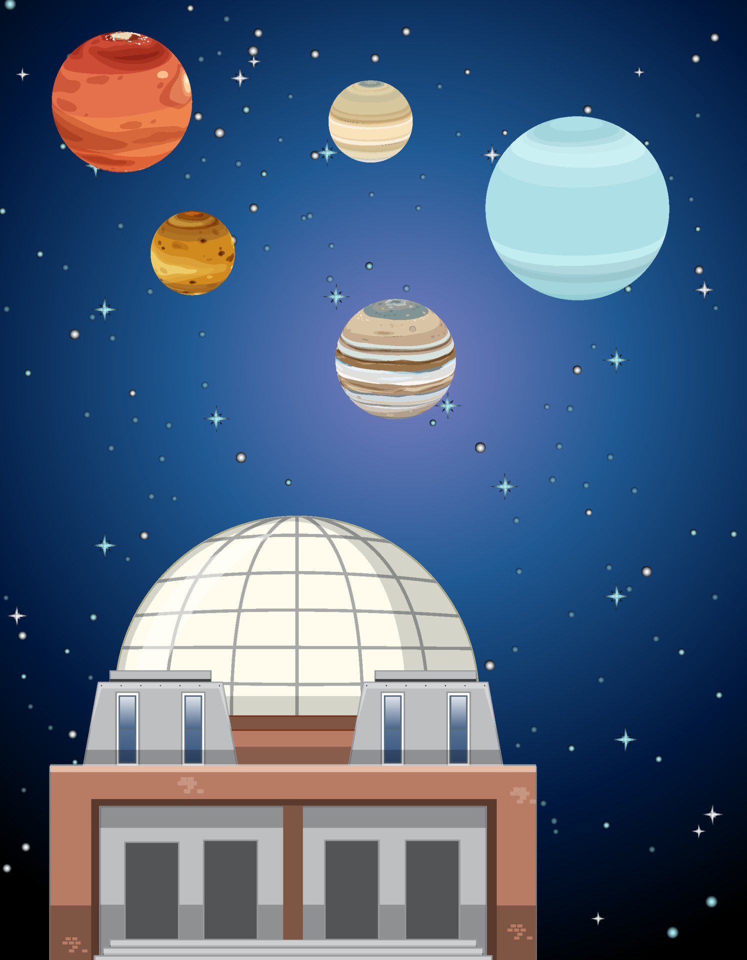 A planetarium with planet, Night sky vector art, Astronomy illustration, Starry background, 1500x1920 HD Handy