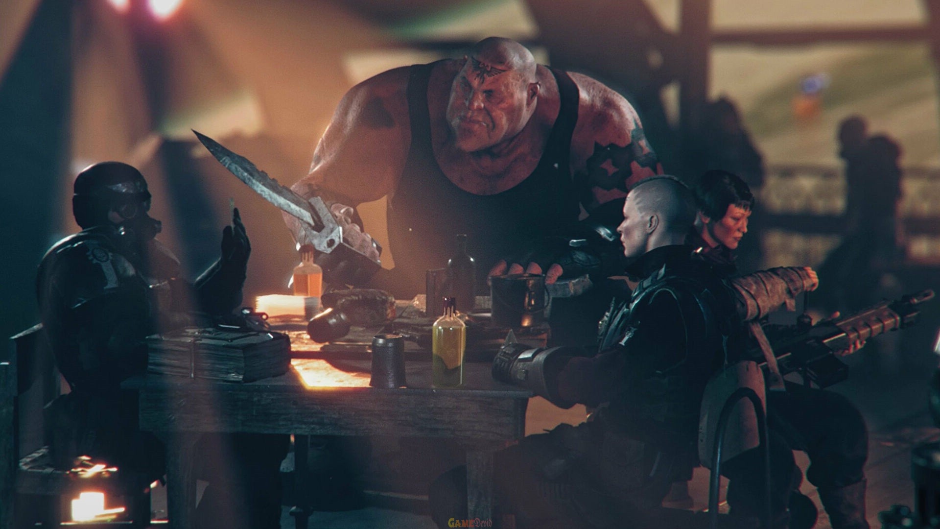 Warhammer 40 000: Darktide: An Imperial Guardsman and an Ogryn, The playable characters. 1920x1080 Full HD Wallpaper.