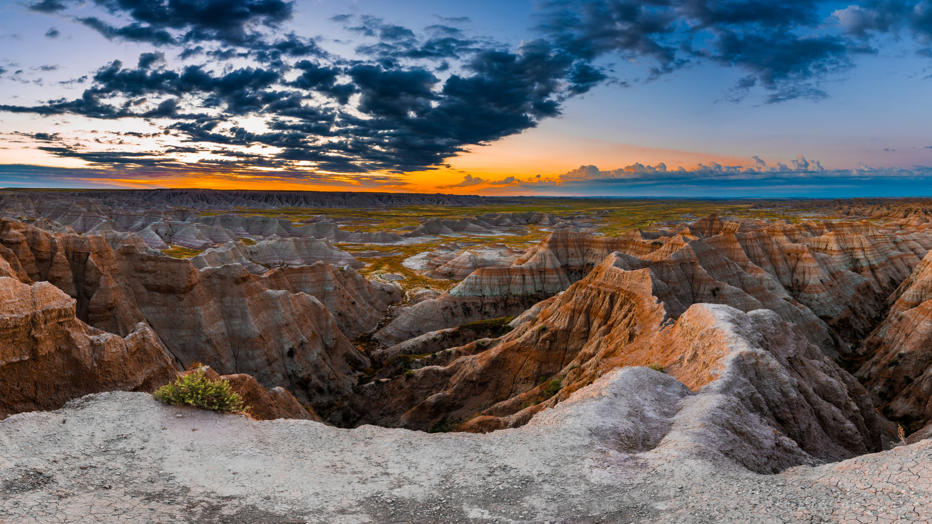 Sunrise spectacle, Eye-catching panorama, Badlands National Park, Rocky dawn, 1920x1080 Full HD Desktop