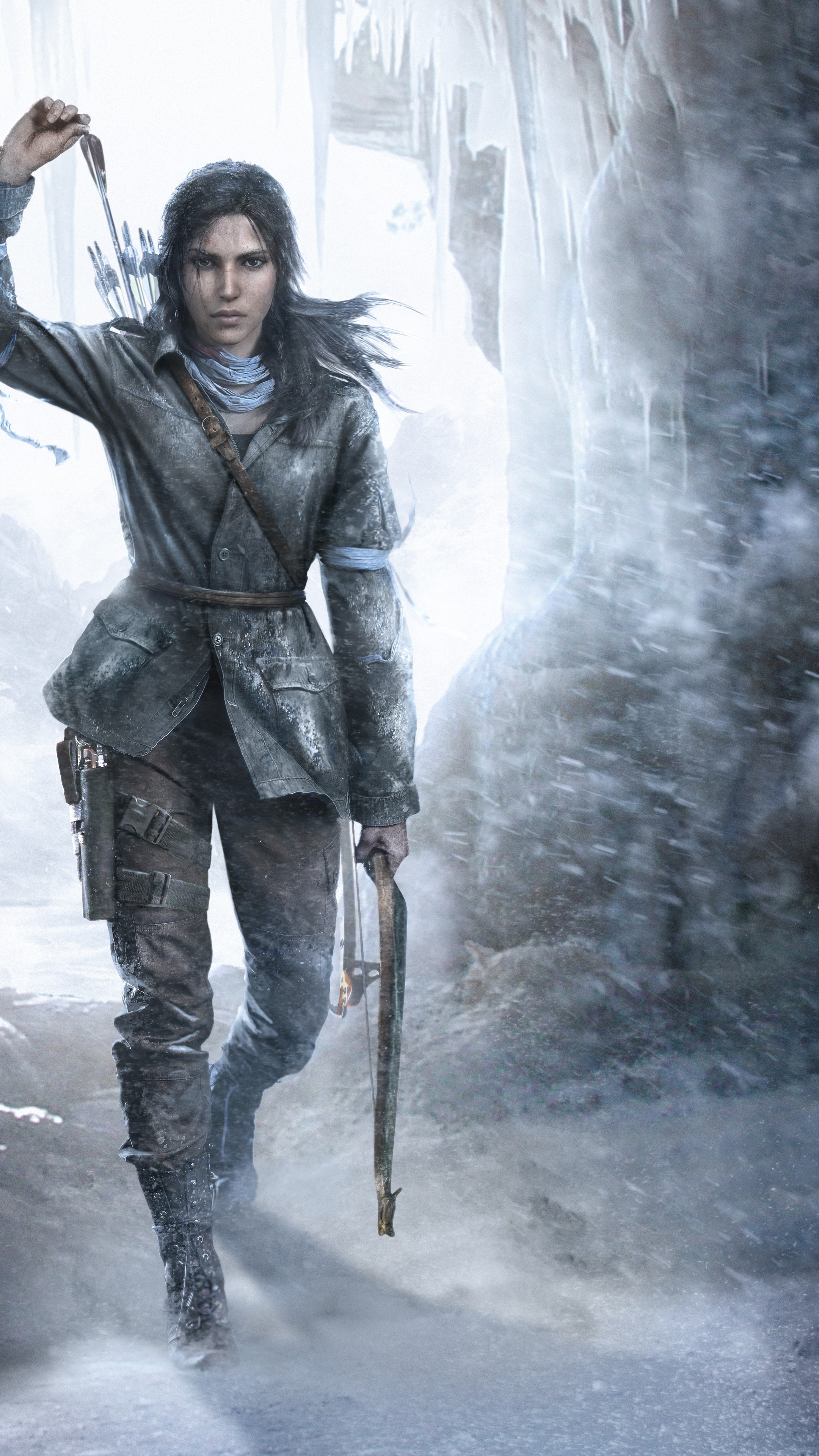 Rise of the Tomb Raider, Lara Croft, Game bow, Ice art, 2160x3840 4K Phone