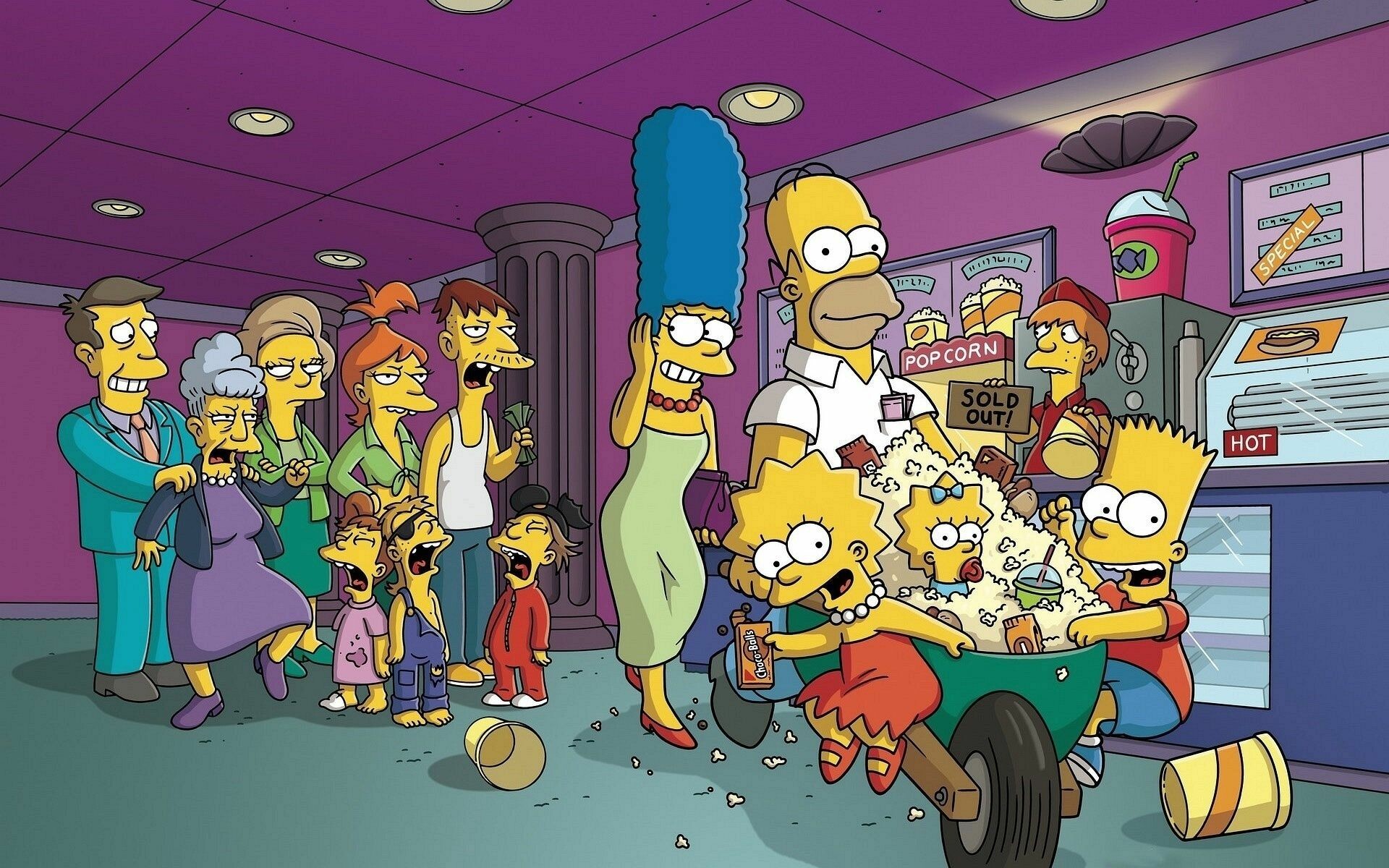 The Simpsons: The longest-running American sitcom, Homer, Marge, Bart, Lisa, and Maggie. 1920x1200 HD Background.
