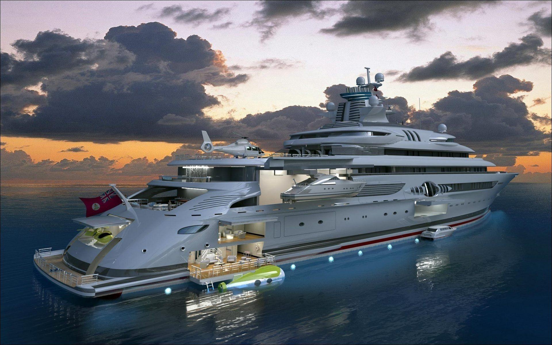 Yacht: A large, luxury cabin cruiser used for private cruising. 1920x1200 HD Background.