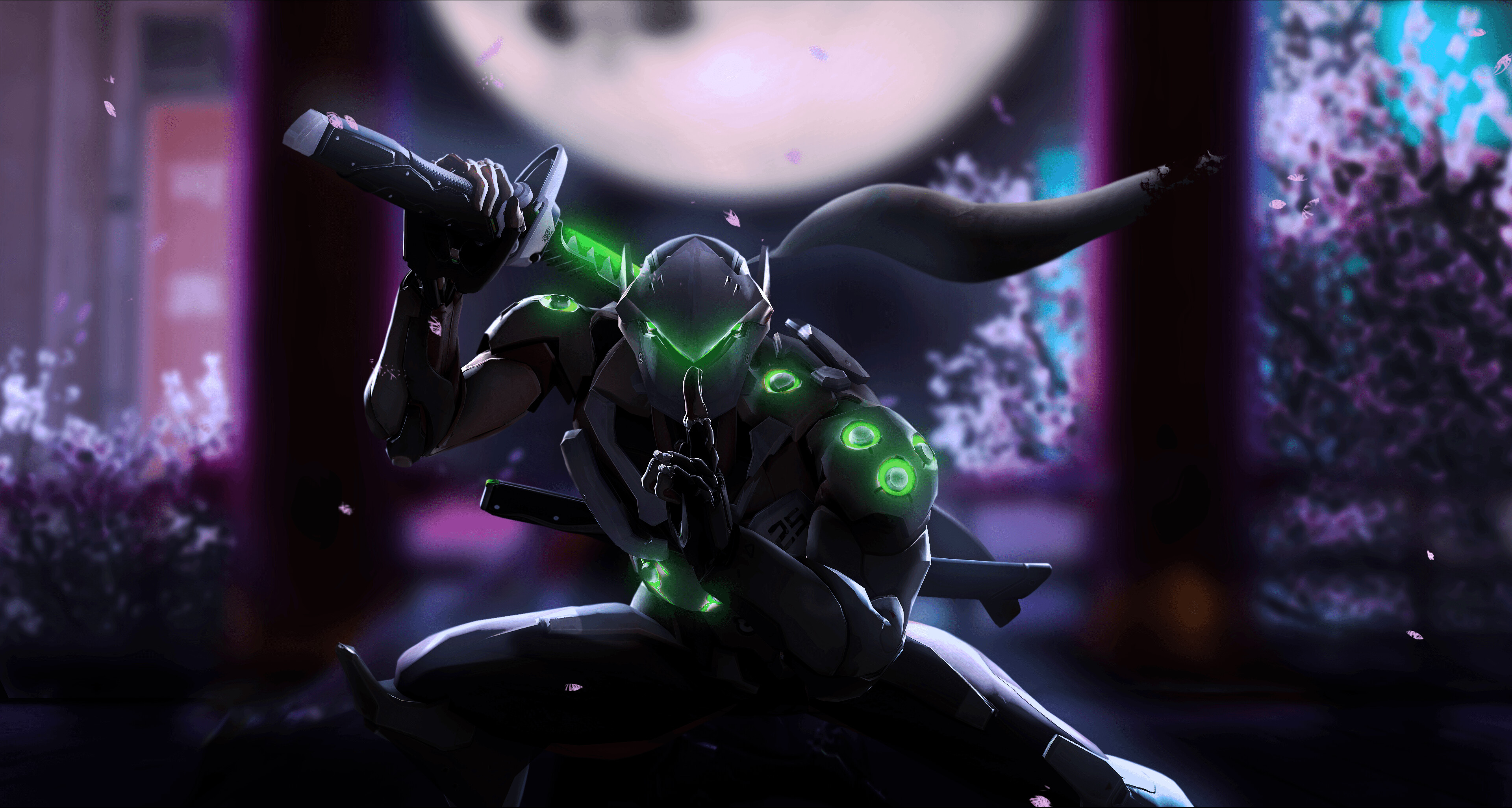 Genji: Overwatch, Cyber-Agility is still active when using Dragonblade. 3840x2060 HD Wallpaper.