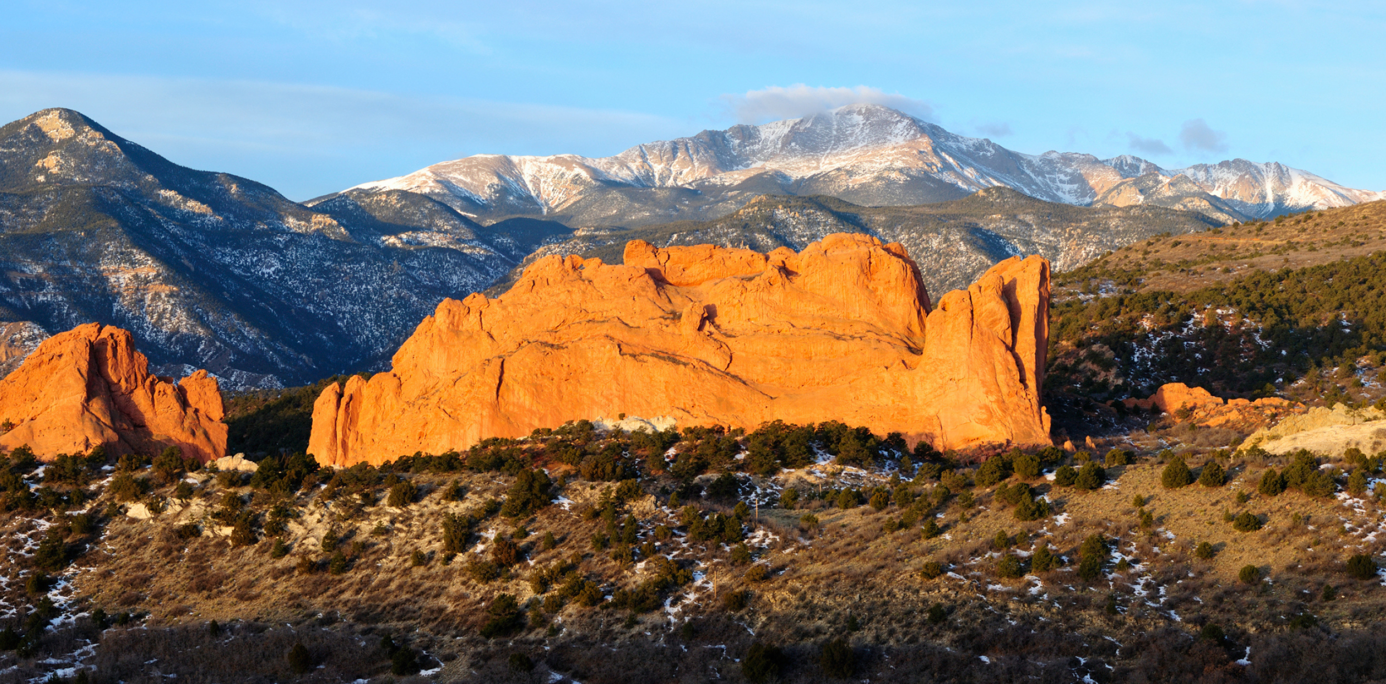 Pikes Peak, Colorado, Majestic mountain, Historic significance, 2850x1410 Dual Screen Desktop