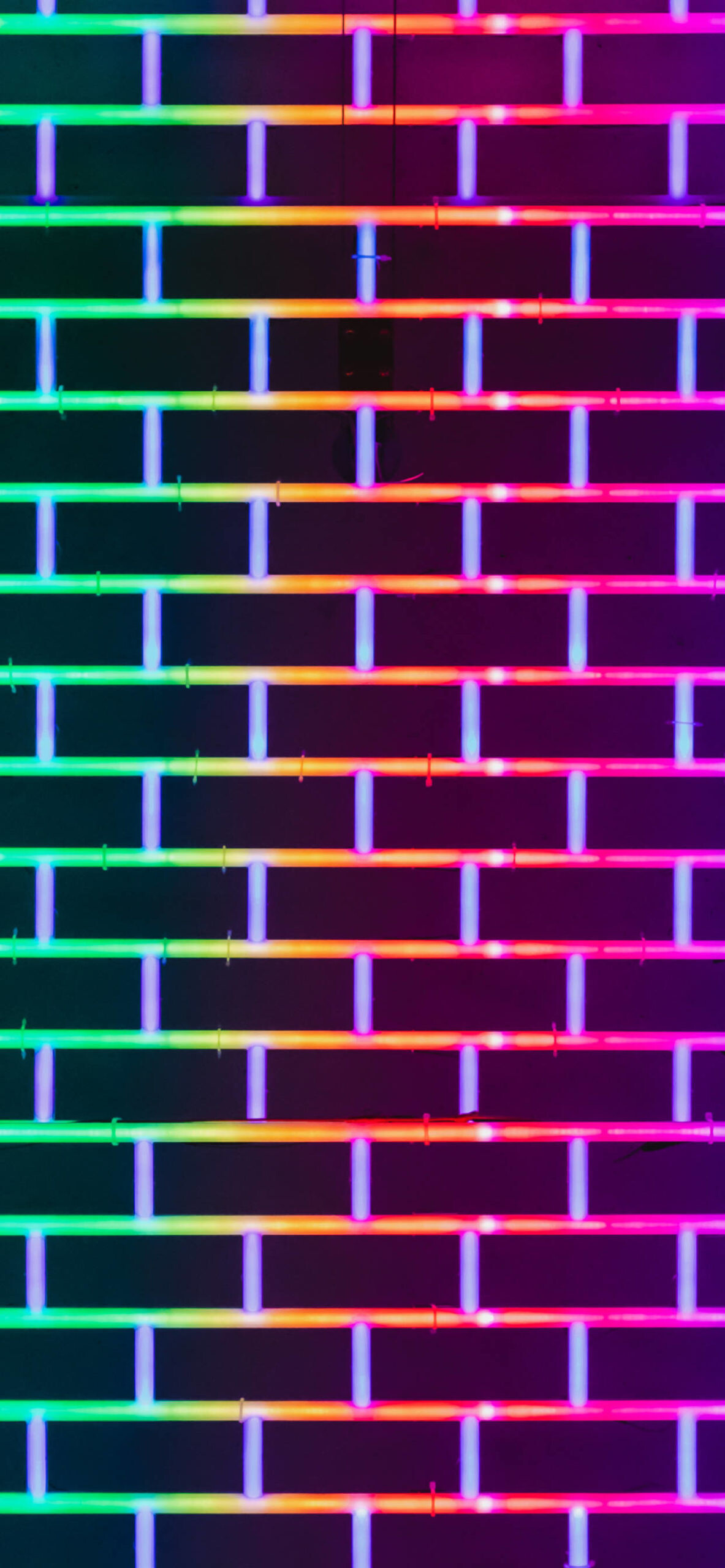 Glow in the Dark: Fluorescent brick pattern, Urban, Minimalistic, Colored bricks. 1190x2560 HD Background.
