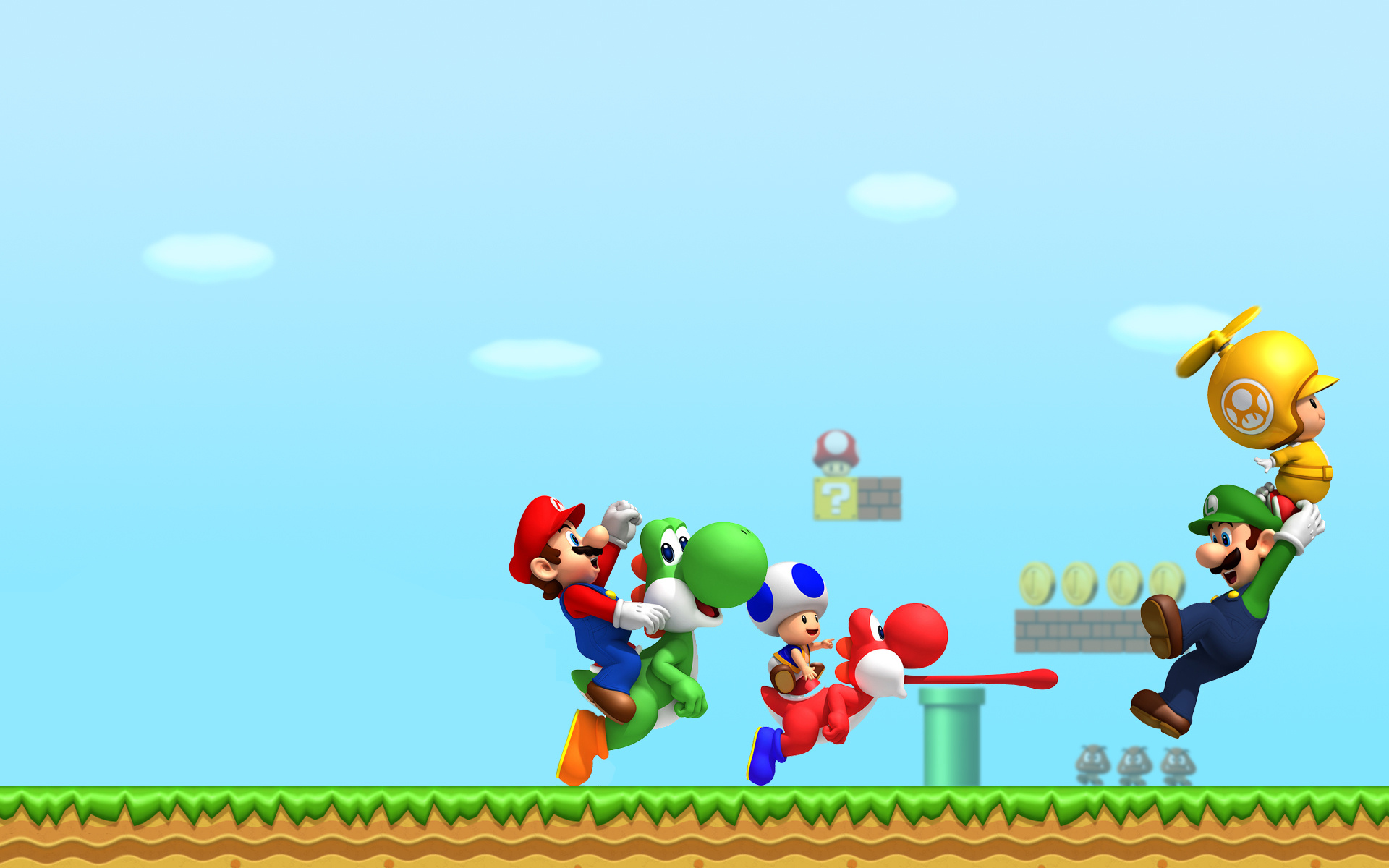 Super Mario Bros Wii wallpapers, Multiplayer gaming, New platforming challenges, Cooperative fun, 1920x1200 HD Desktop
