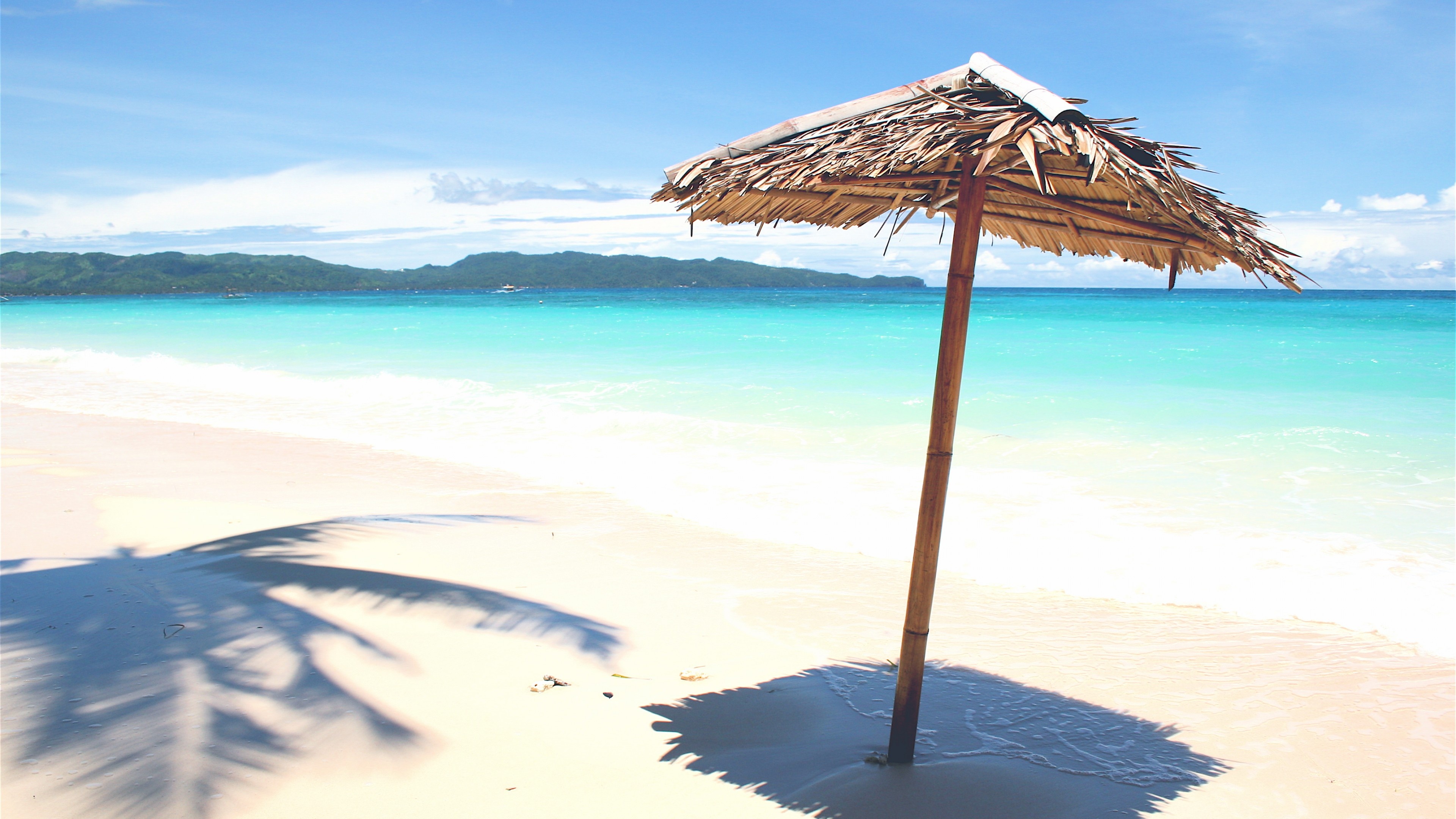 Beach Umbrella: Boracay, Philippines, Resort, Sea, Ocean, Big sunshade. 3840x2160 4K Wallpaper.