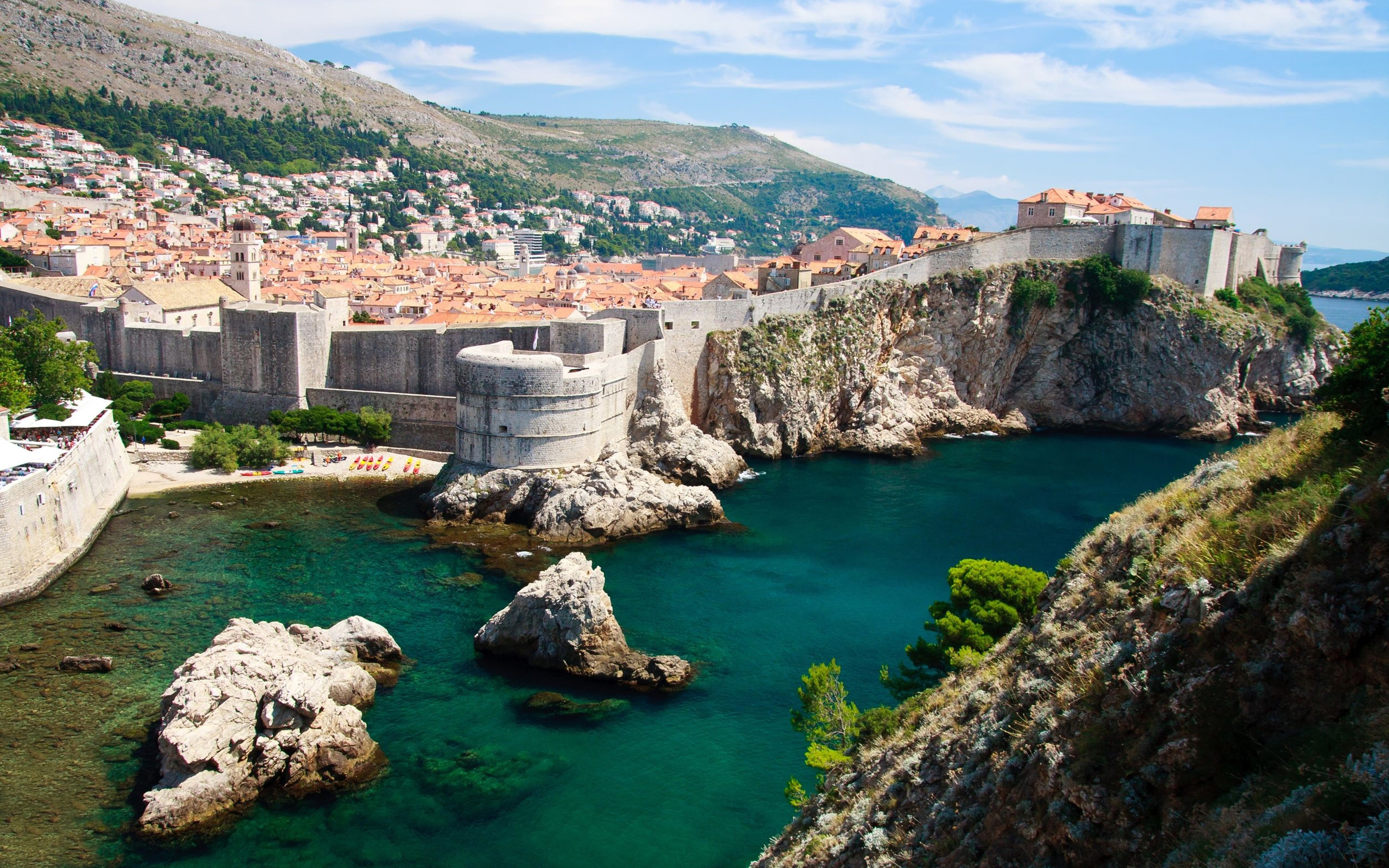 Croatia: Old City Walls In Dubrovnik, UNESCO World Heritage Site. 2560x1600 HD Background.