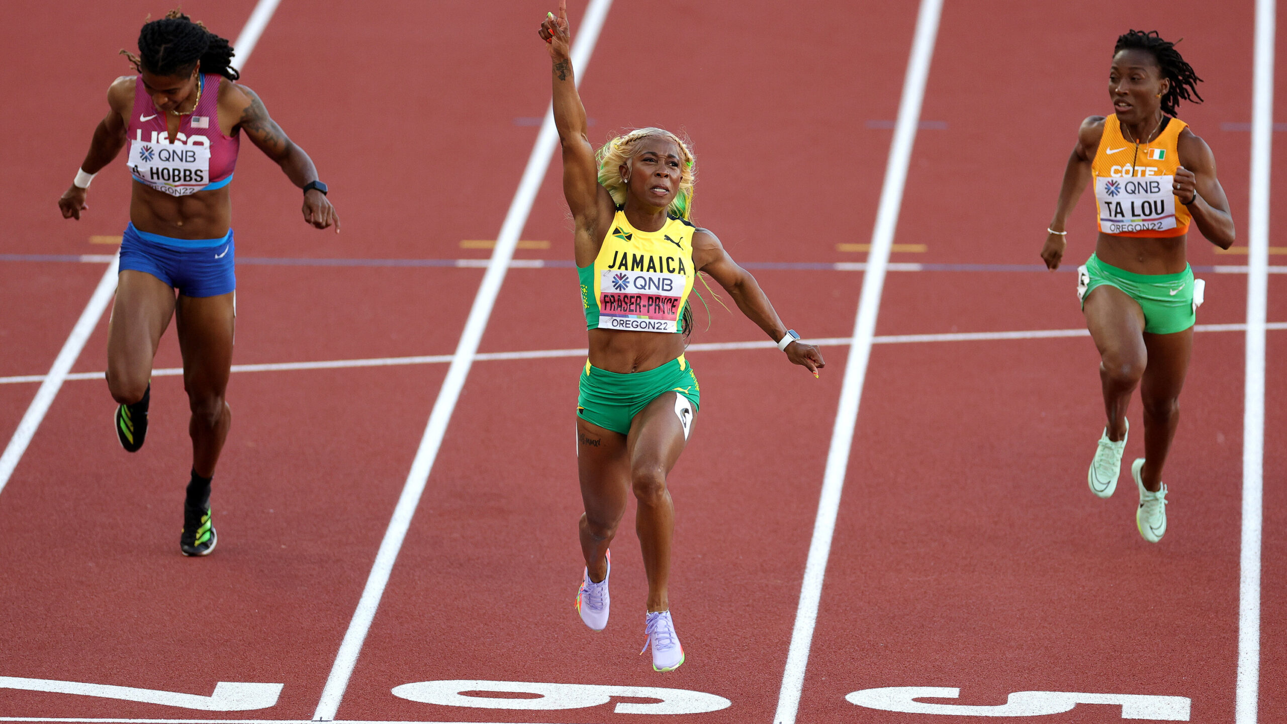 Shelly-Ann Fraser-Pryce, Jamaican sweep, 100 meter race, 2560x1440 HD Desktop