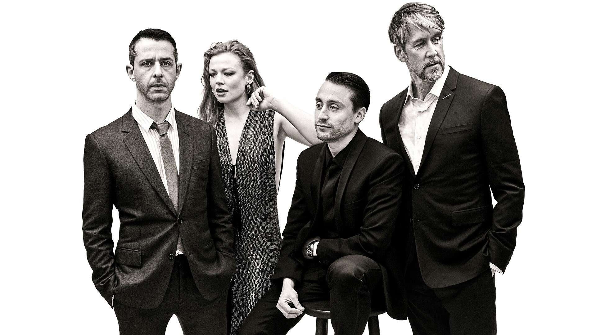 Succession (TV Series): Alan Ruck as Connor, Jeremy Strong as Kendall, Kieran Culkin as Roman, and Sarah Snook as Siobhan. 1920x1080 Full HD Background.