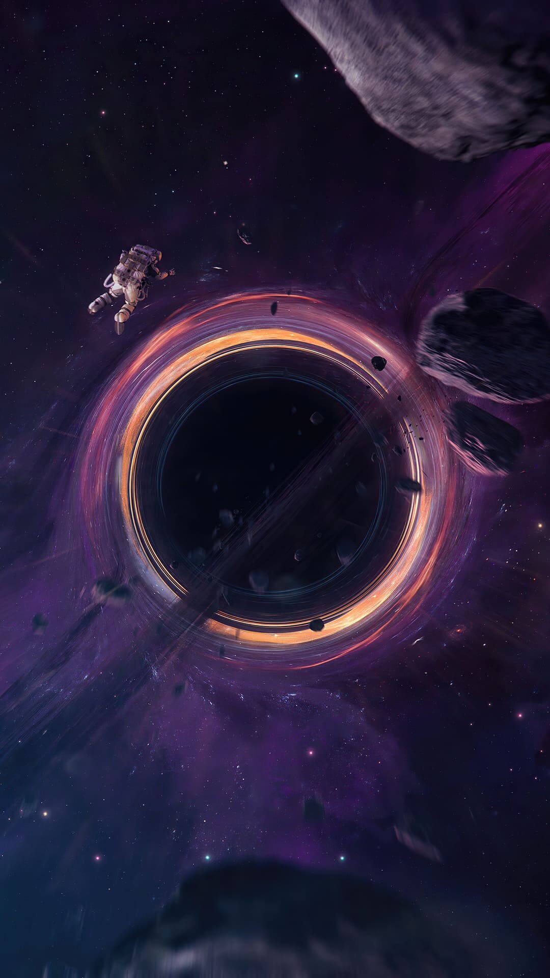 Astronaut: Interstellar, Black hole, Spacesuit, Spacewalking, Science. 1080x1920 Full HD Wallpaper.