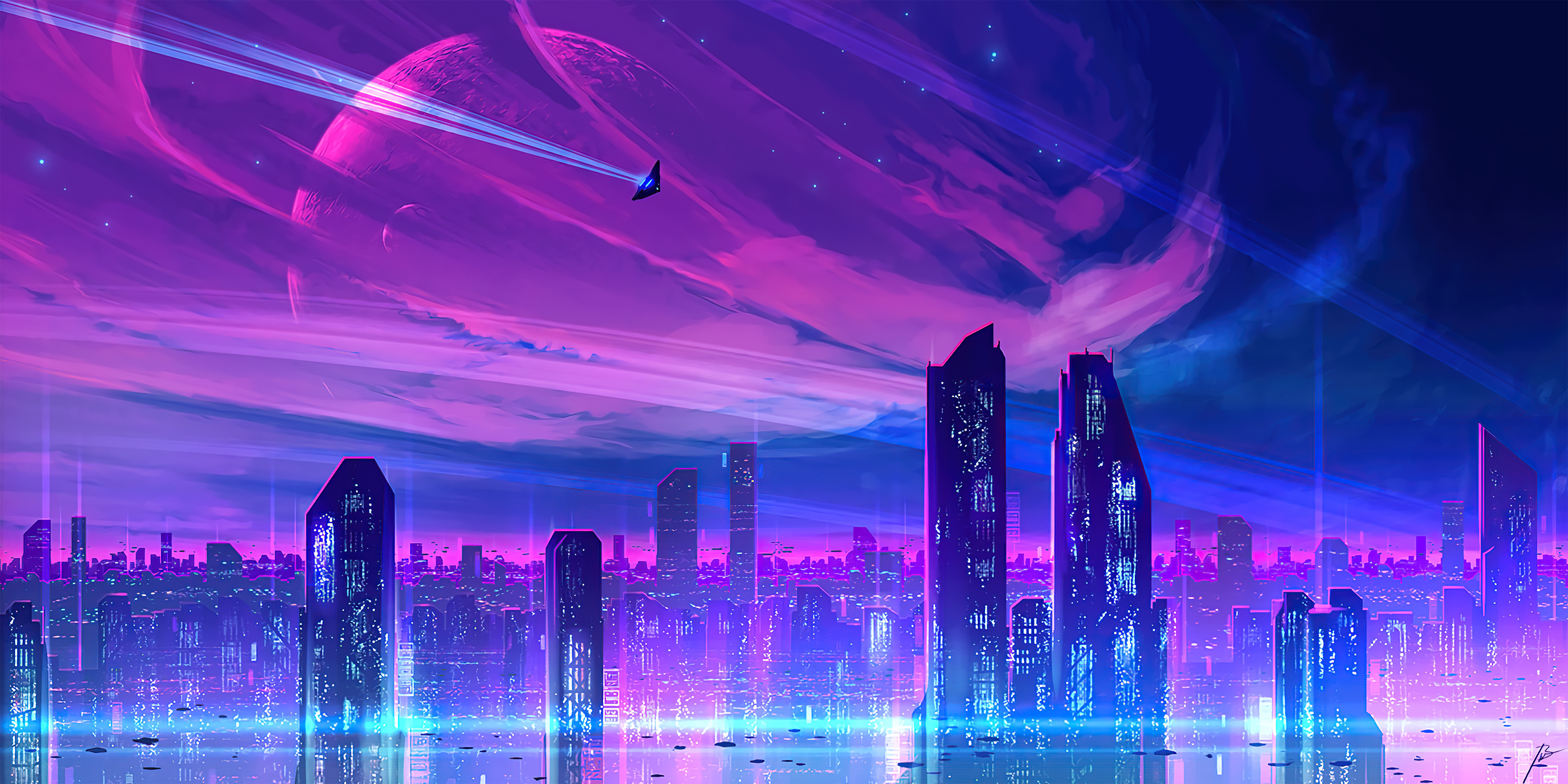 Neon city HD, Artist wallpapers, Photos and pictures, 3840x1920 Dual Screen Desktop