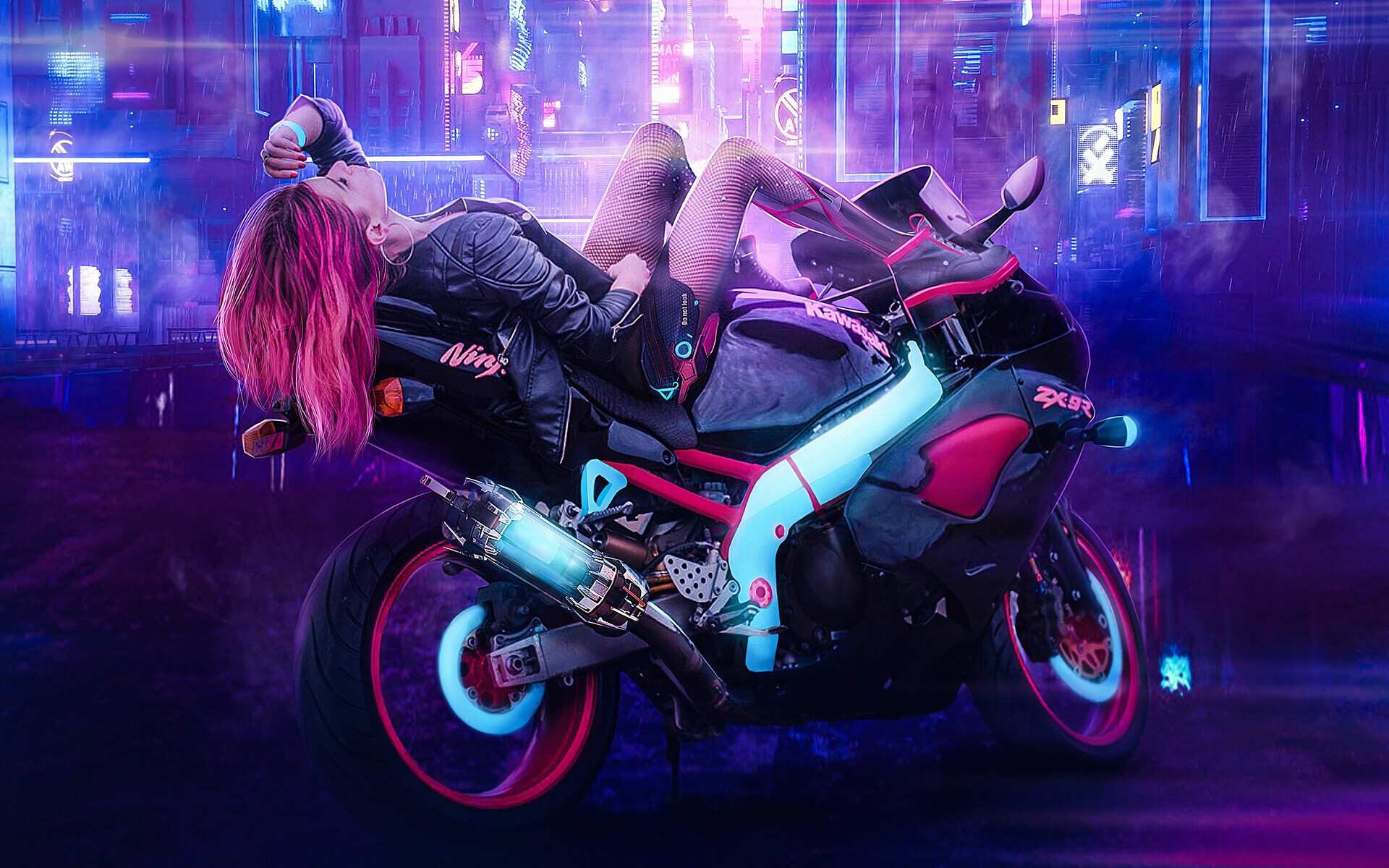 Girls and Motorcycles: Powerful sports bike, Biker chick, Women’s motorcycle leather jacket, Kawasaki. 1920x1200 HD Wallpaper.