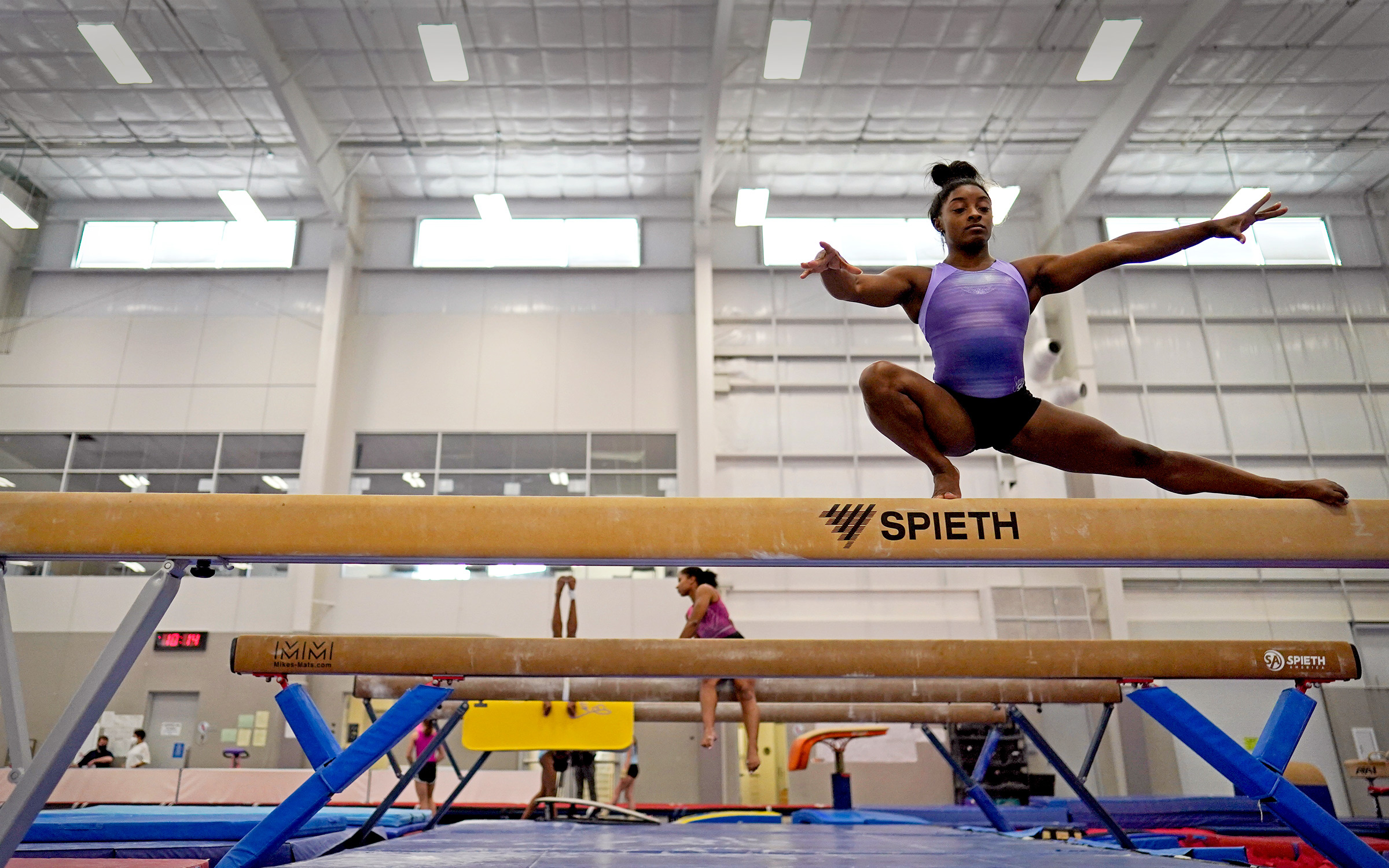 Balance Beam: Simone Biles during her training session, An American champion and artistic gymnast. 2400x1500 HD Wallpaper.